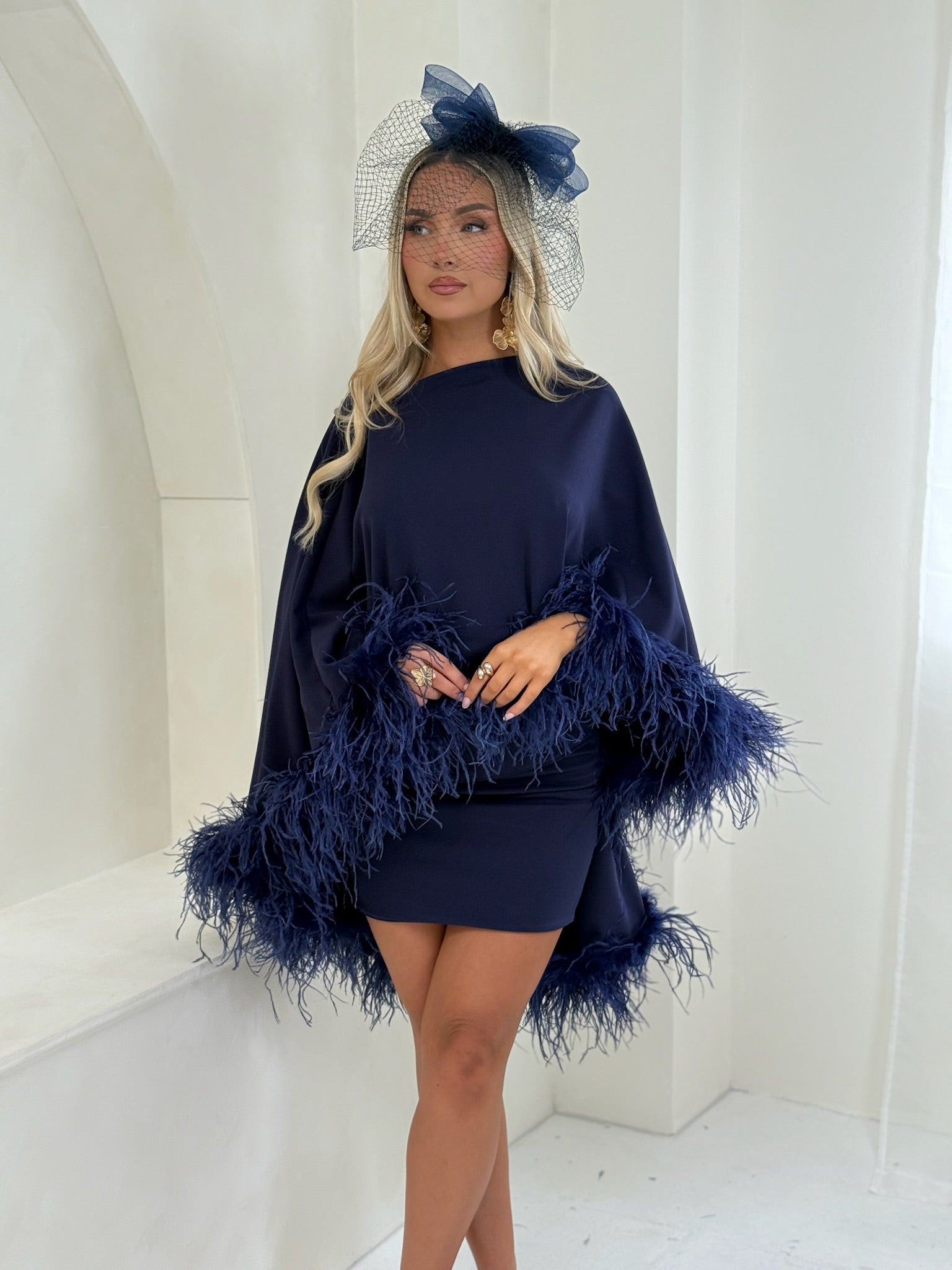 Kylie Cape Mini Skirt Set Navy Blue