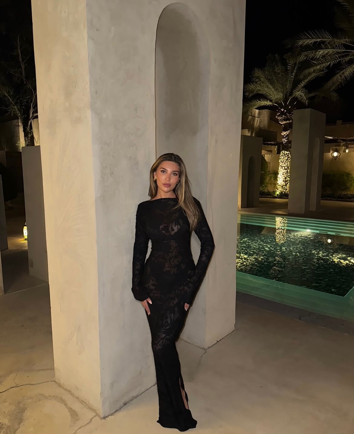 Ada Floorlength Sheer Dress Black