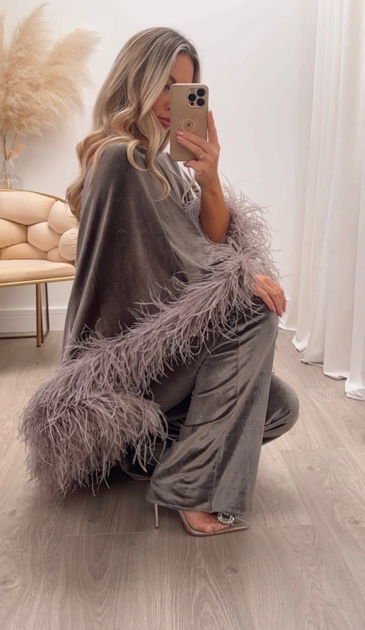 Kylie Cape Trouser Set Grey Velvet