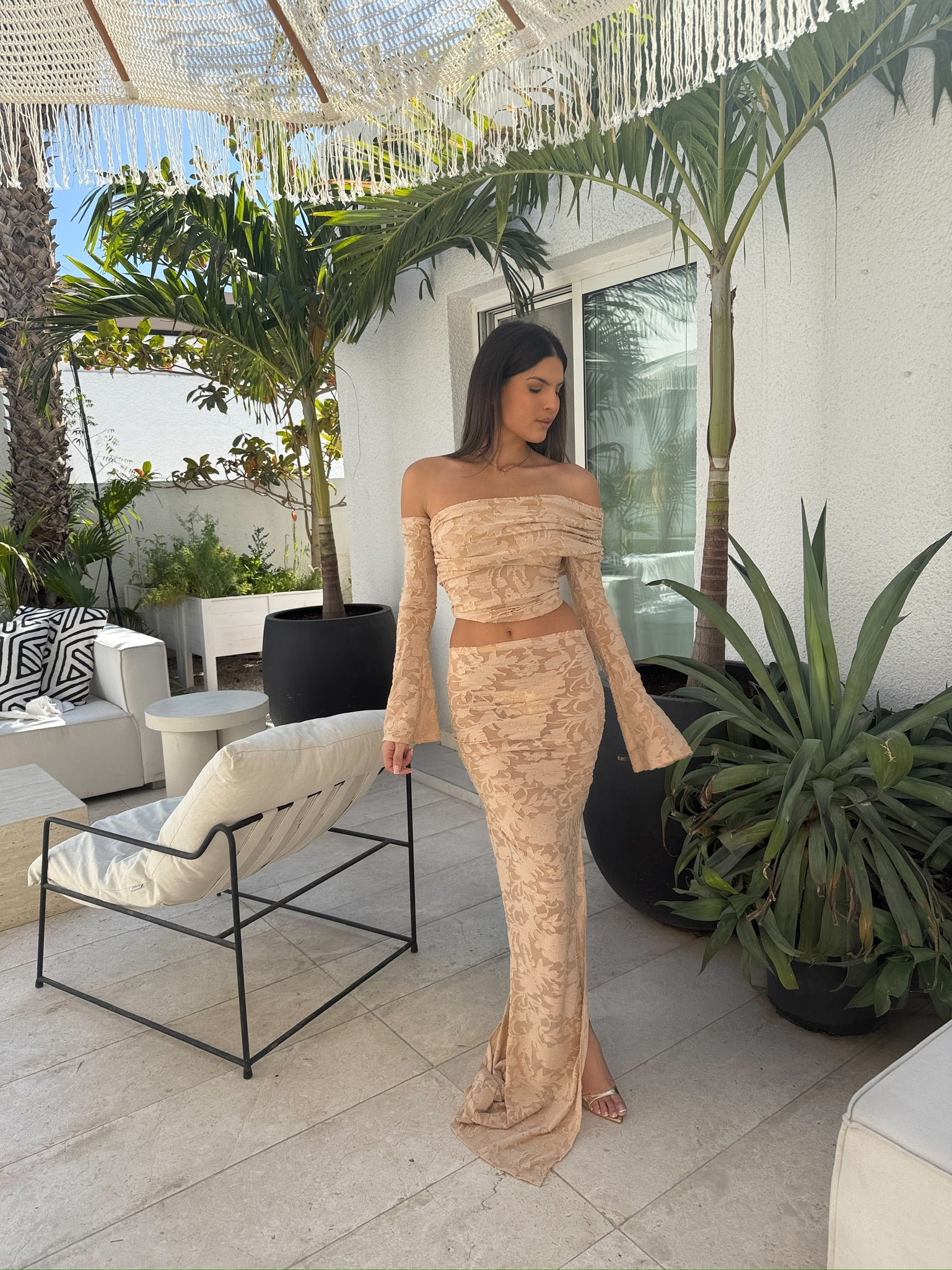 Eden Two Sleeve Two Piece Set Nude Floral