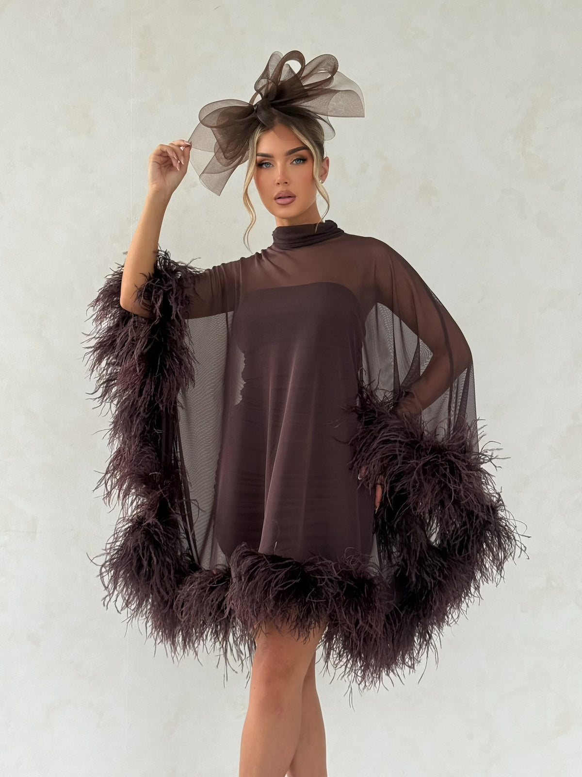 Cindy Cape Dress Two Piece Set Chocolate Brown