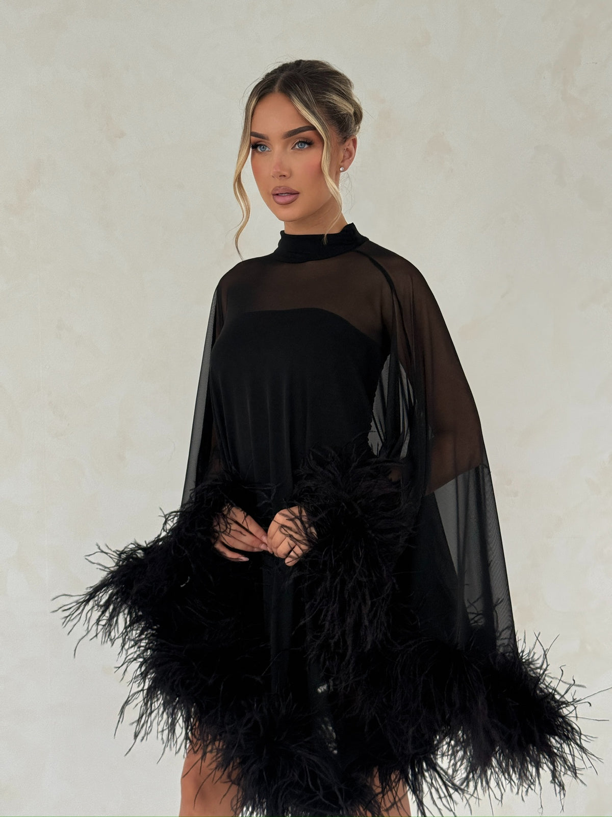 Cindy Cape Dress Two Piece Set Black