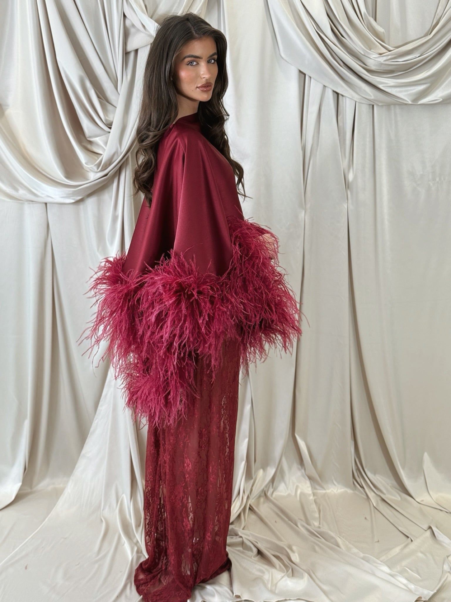 Amina Maternity Cape Skirt Set Wine