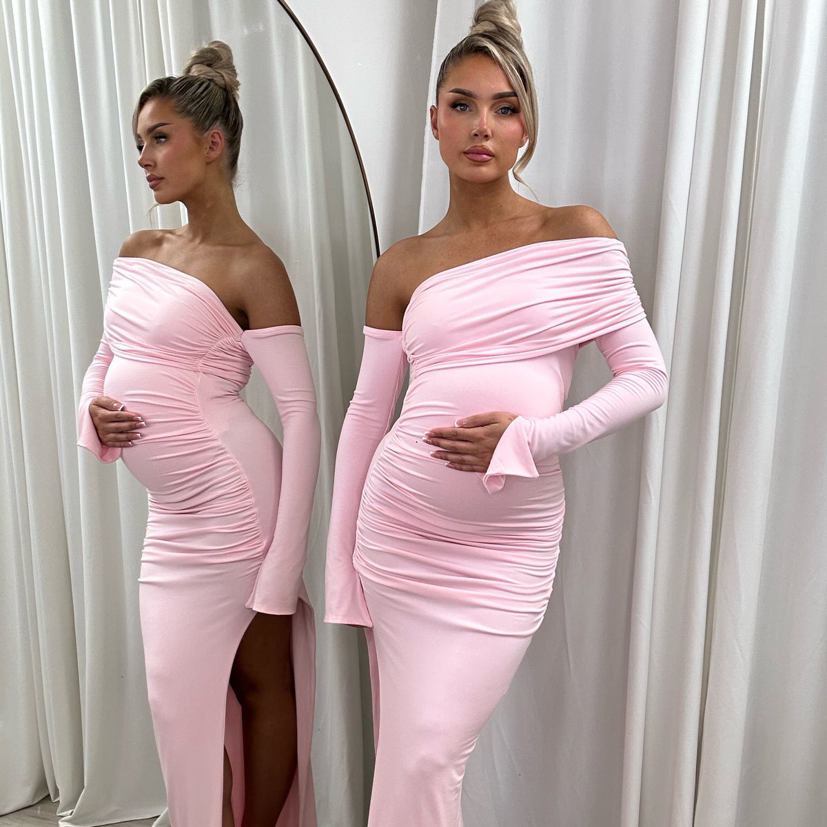 strapless open back dress Summer Mae Bow Tie Maternity Midi Dress main image 1