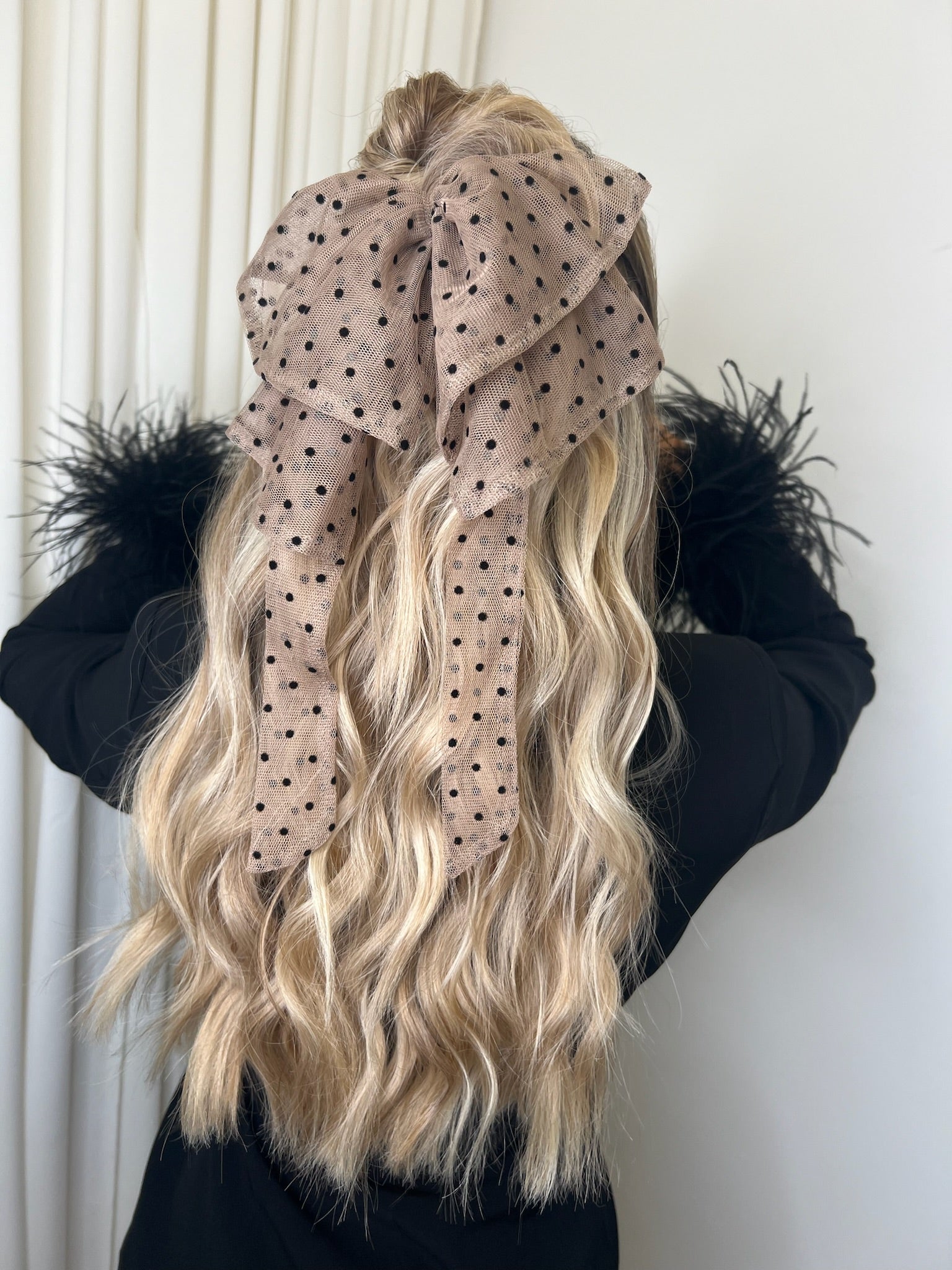 Hair Bow Sheer Dotty Nude