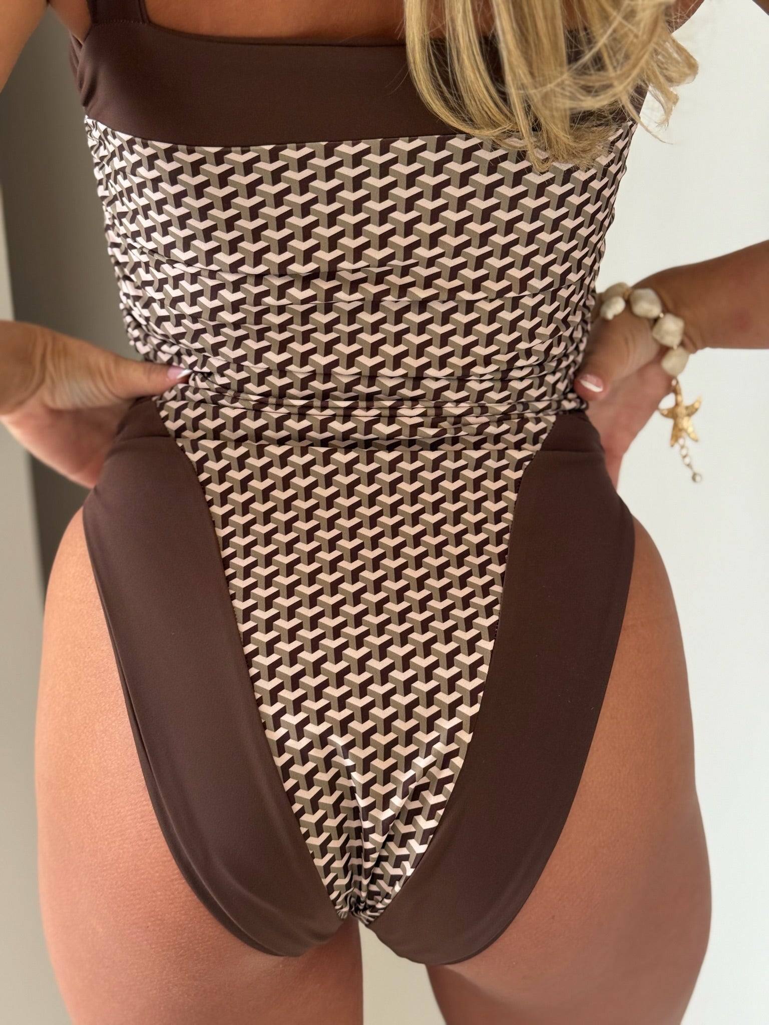 Miami Taupe Two Toned Square Neck Swimsuit