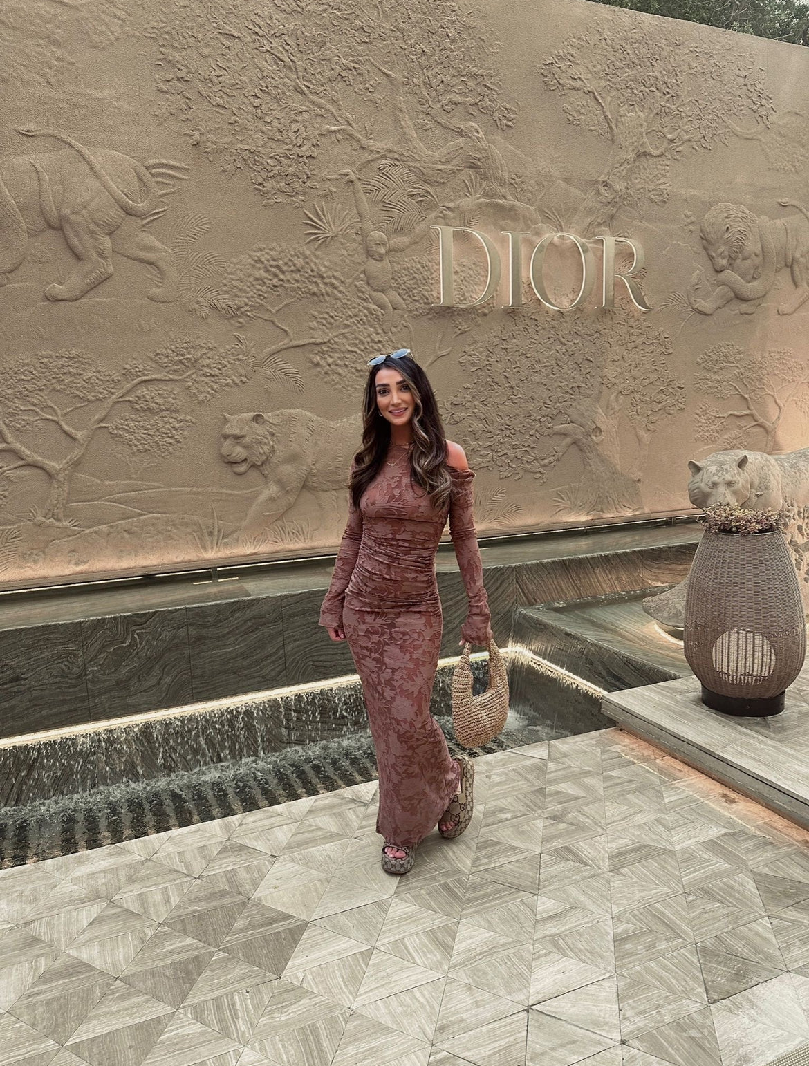 Ada Floorlength Sheer Dress Almond Brown