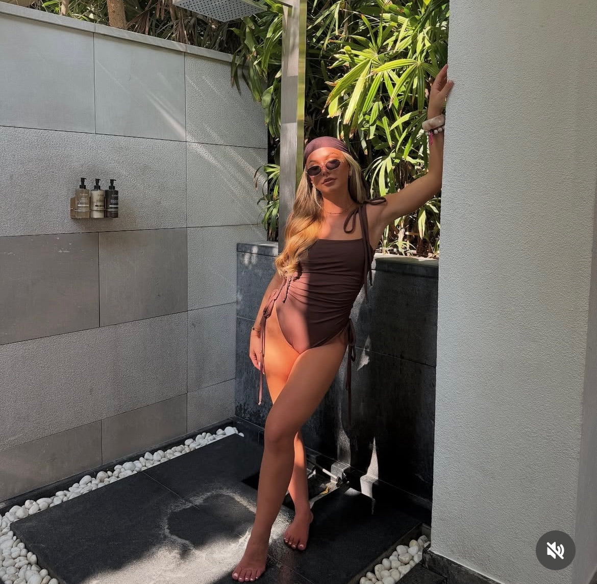 Chocolate Brown Gathered Tie Shoulder Swimsuit