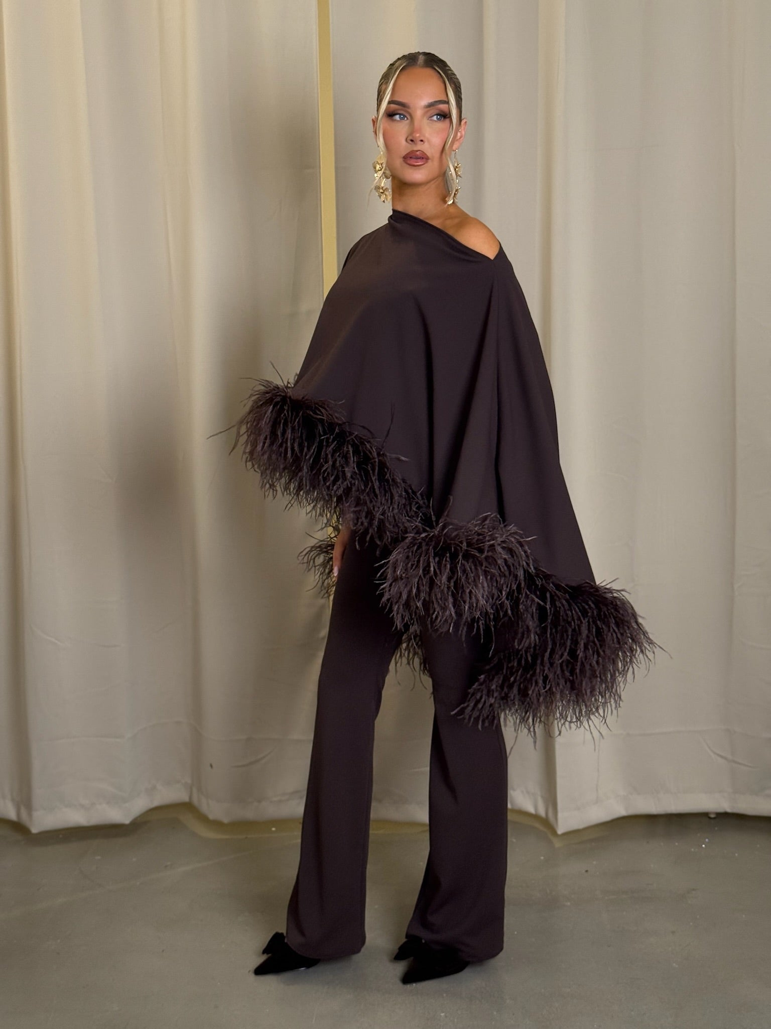 Kylie Cape Trouser Set Chocolate brown