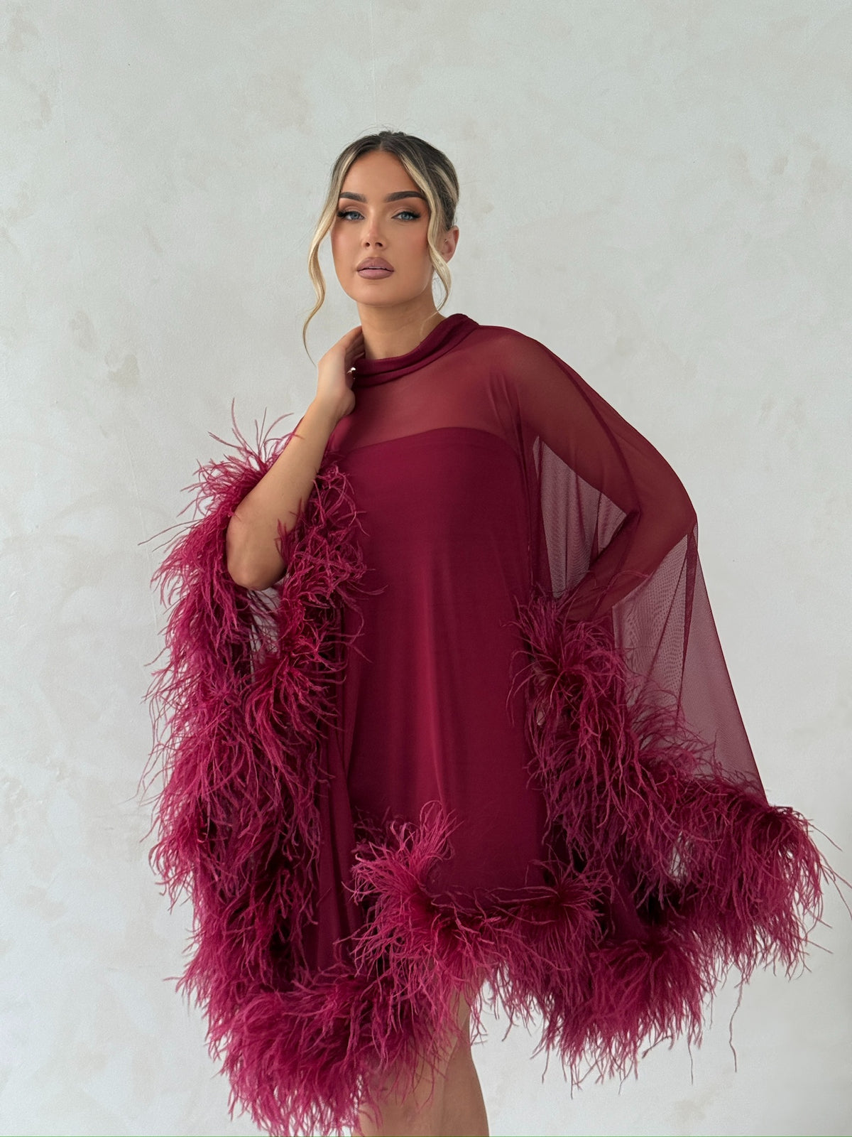 Cindy Cape Dress Two Piece Set Wine