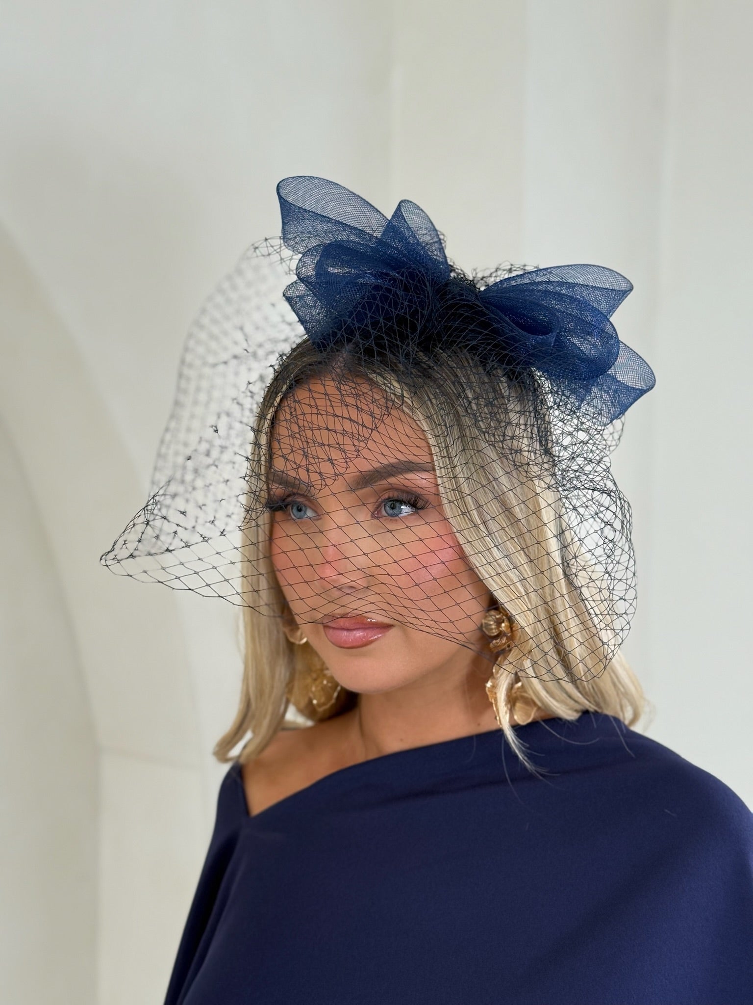 Bow Net Fascinator Headband Navy Blue