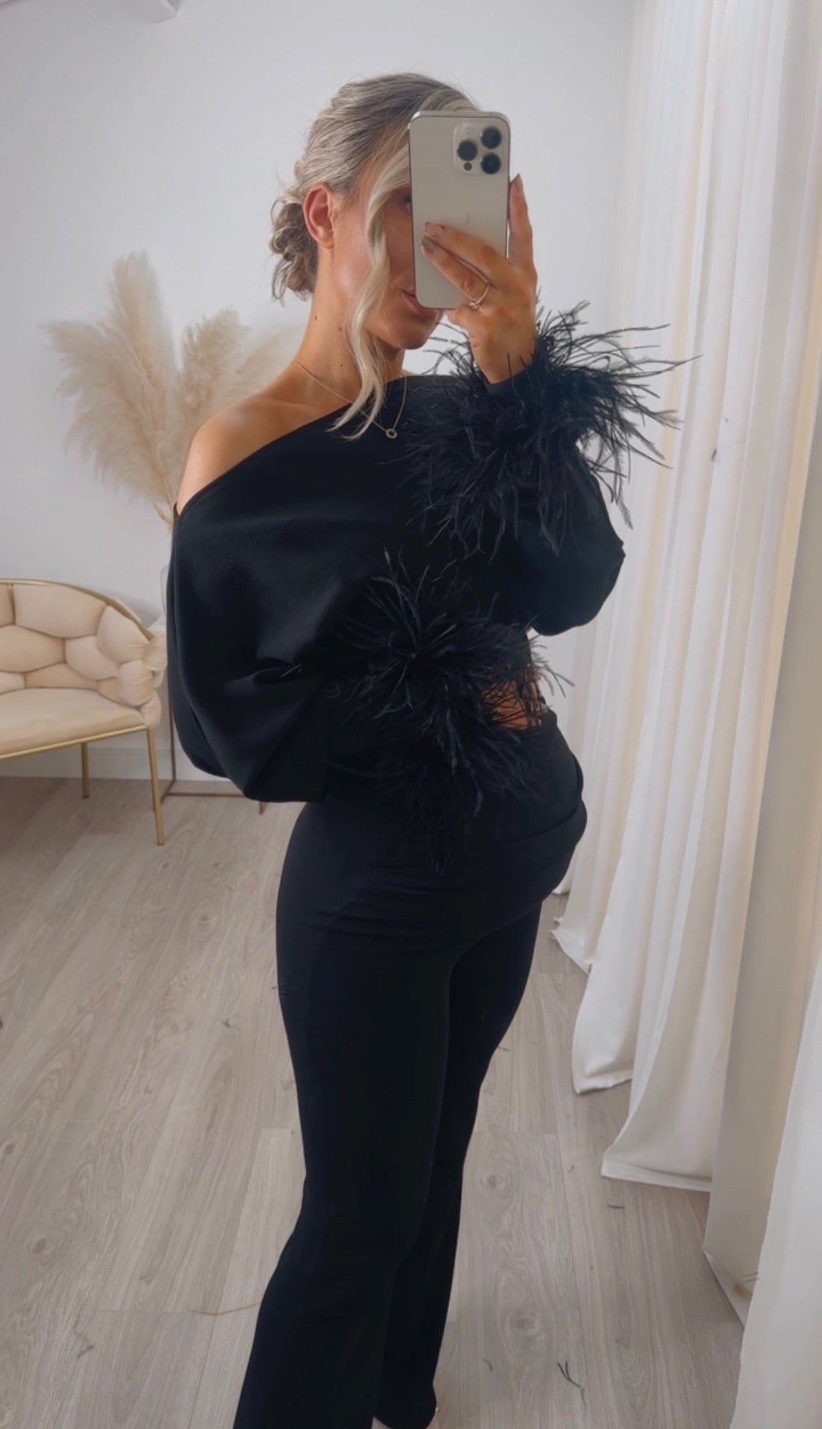 Arella Maternity Feather Jumpsuit Black