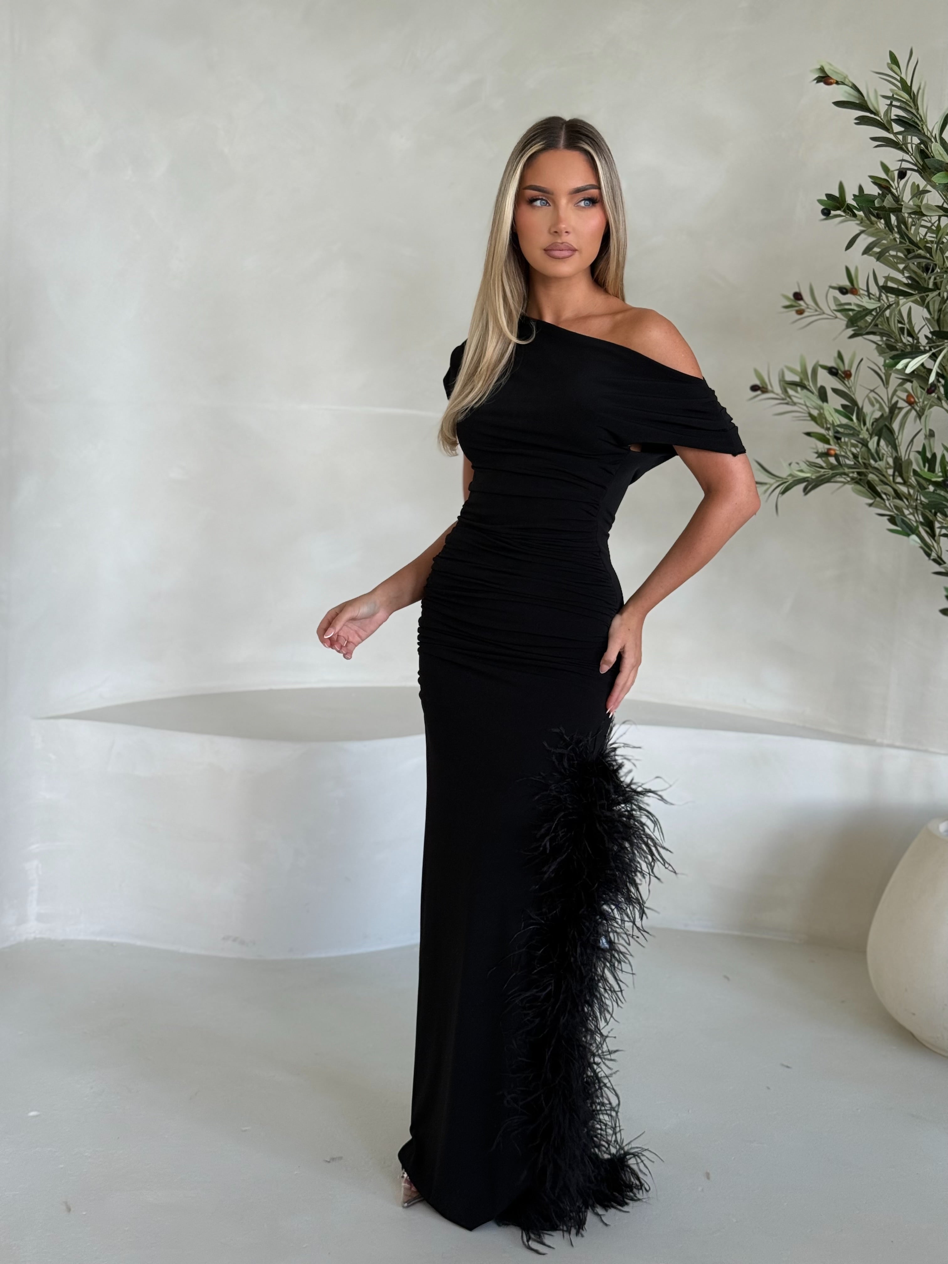 Sydney Ostrich Feather Dress Black