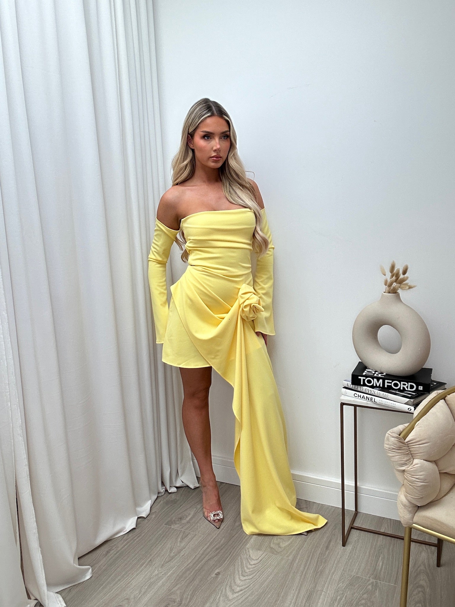 Paris long sleeve Dress Yellow