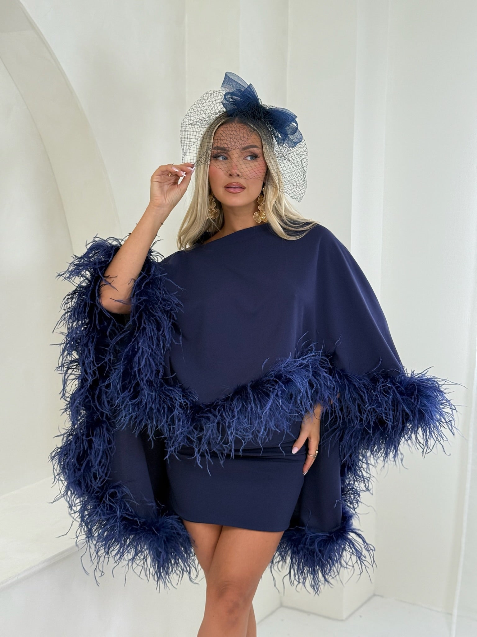 Kylie Cape Mini Skirt Set Navy Blue