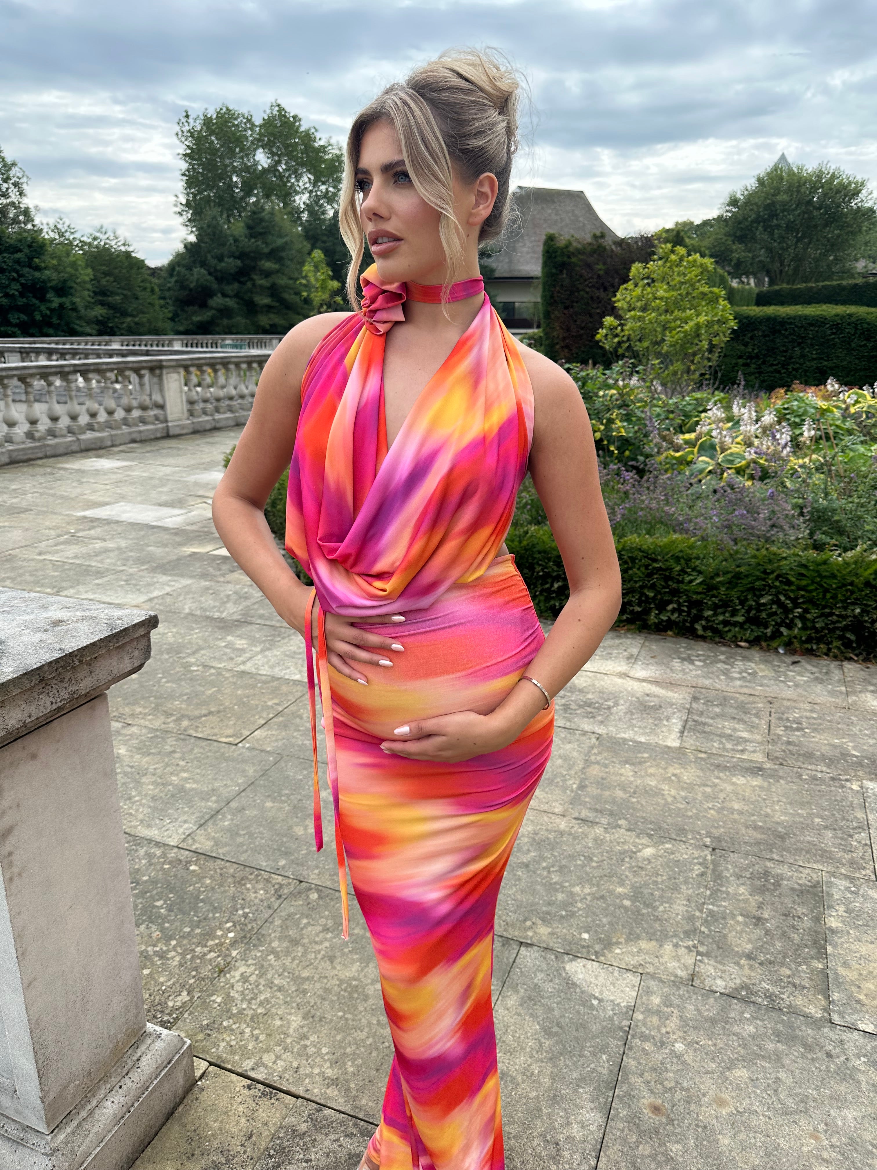 Rose Maternity Dress Pink Sunset