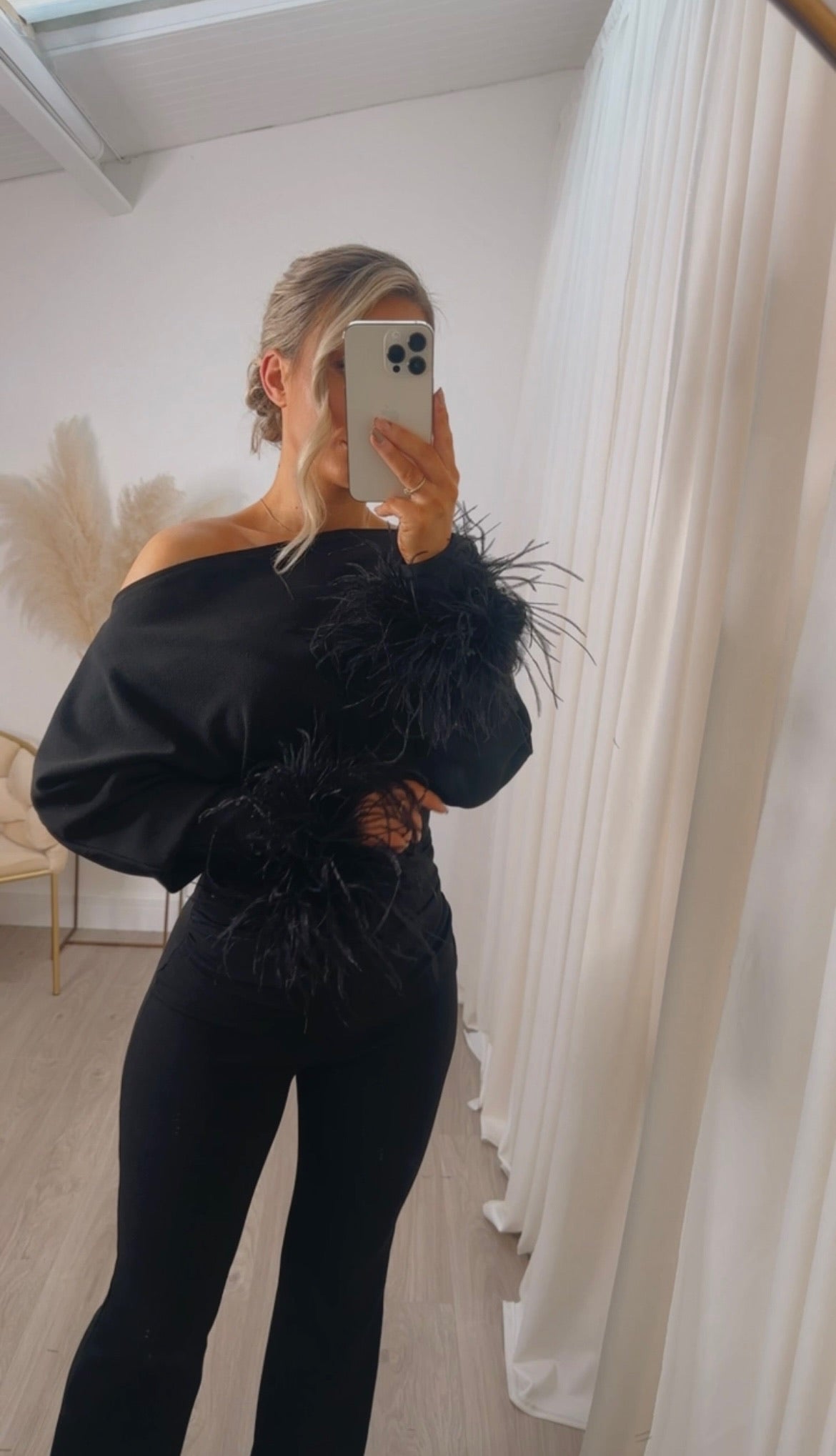 Arella Feather Jumpsuit Black