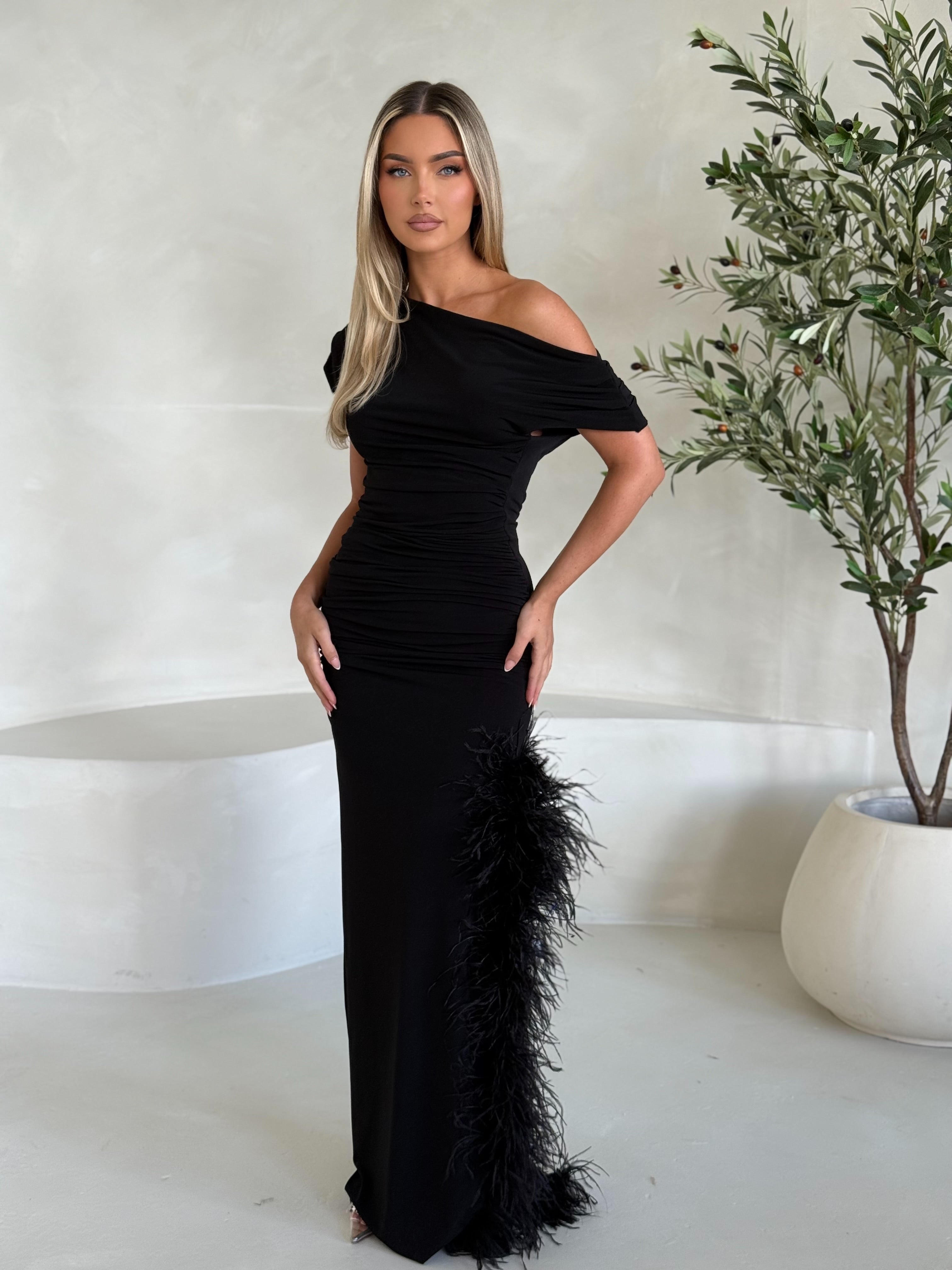 Sydney Ostrich Feather Dress Black