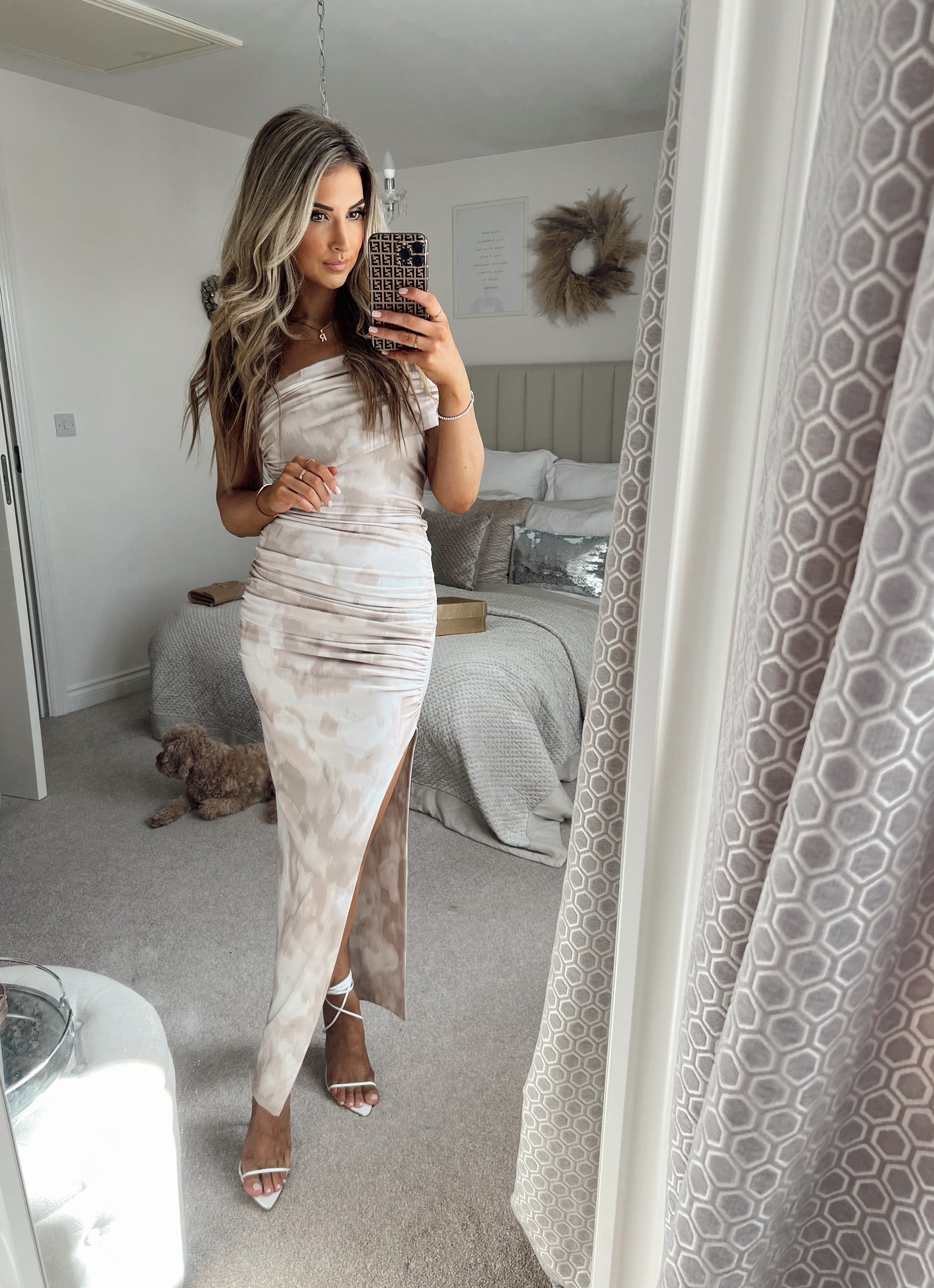 April Sleeveless Midi Dress Nude Smudge