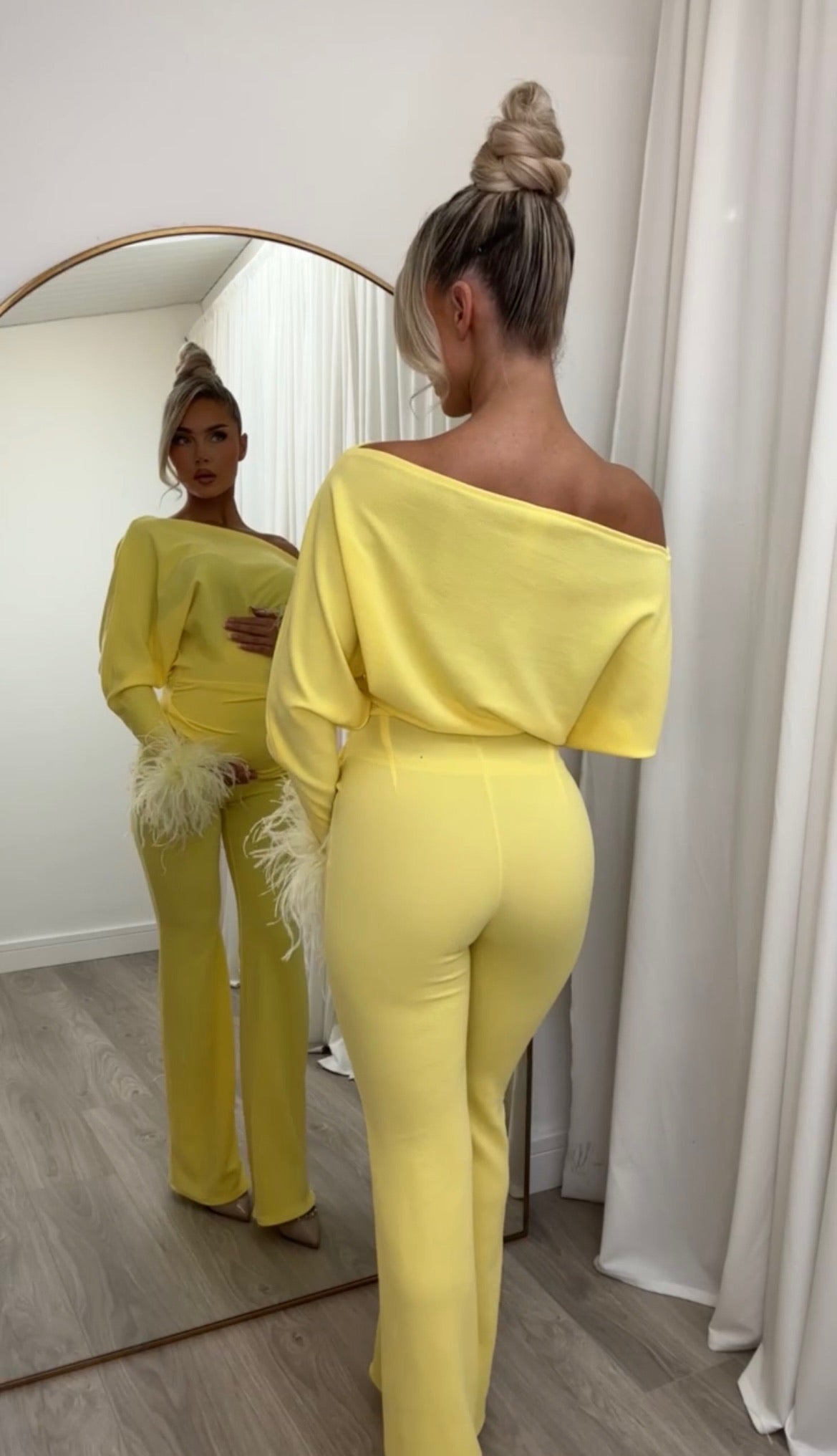 Arella Maternity Feather Jumpsuit Yellow
