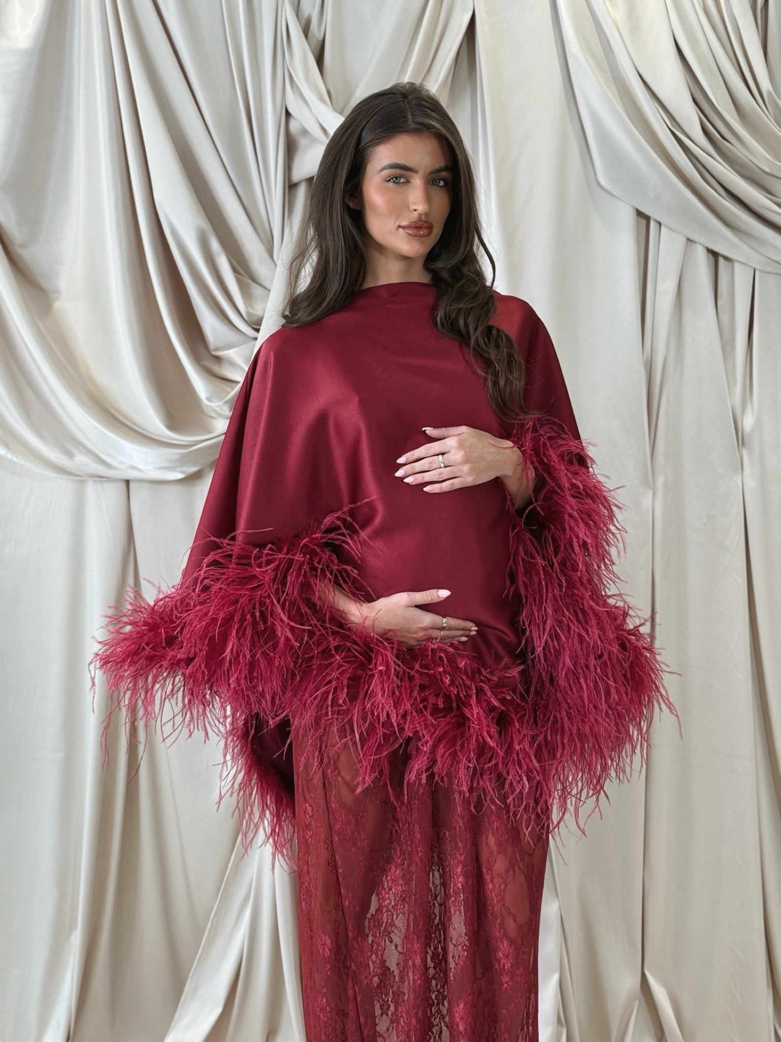 Amina Maternity Cape Skirt Set Wine