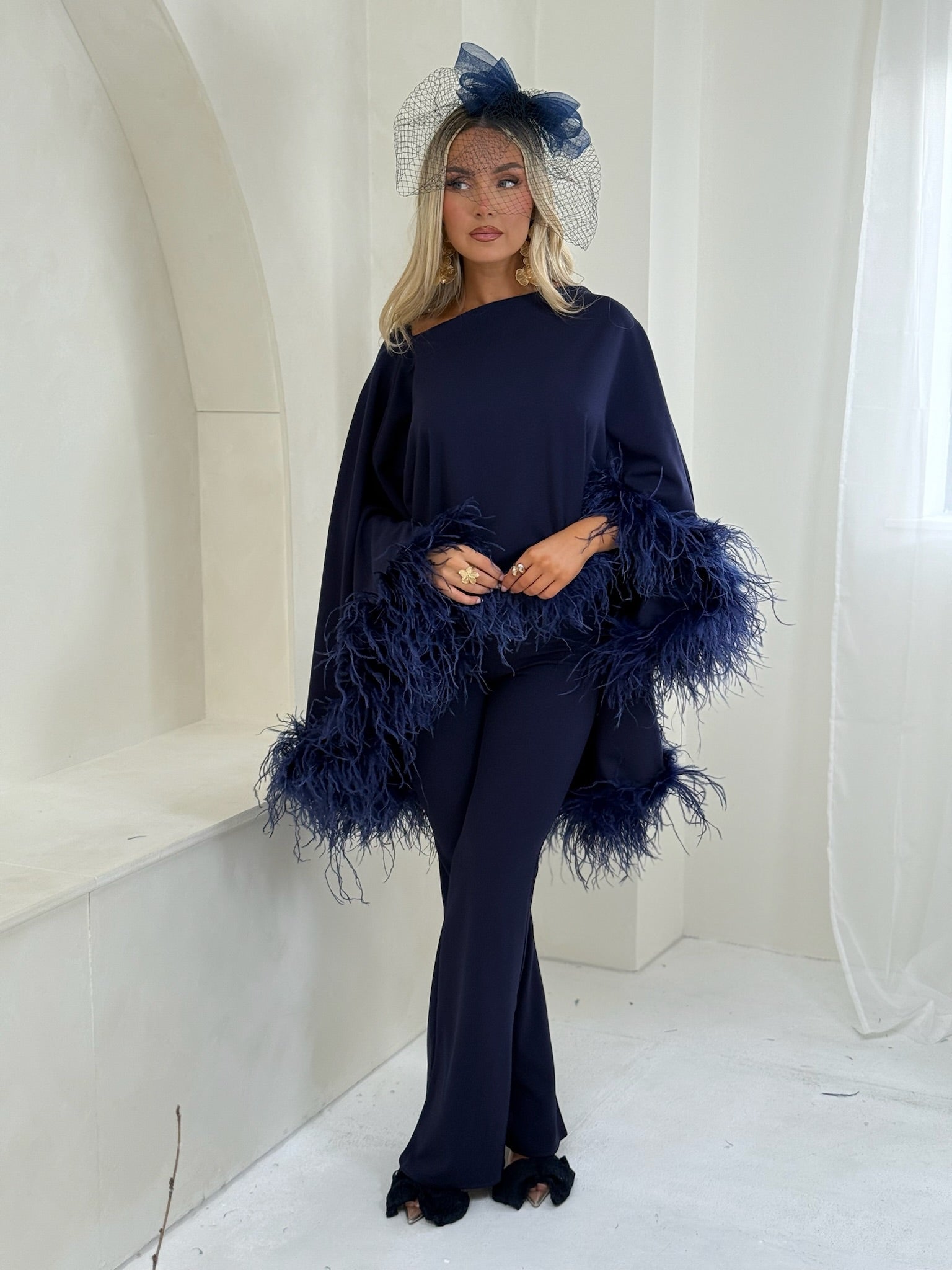 Kylie Cape Trouser Set Navy Blue
