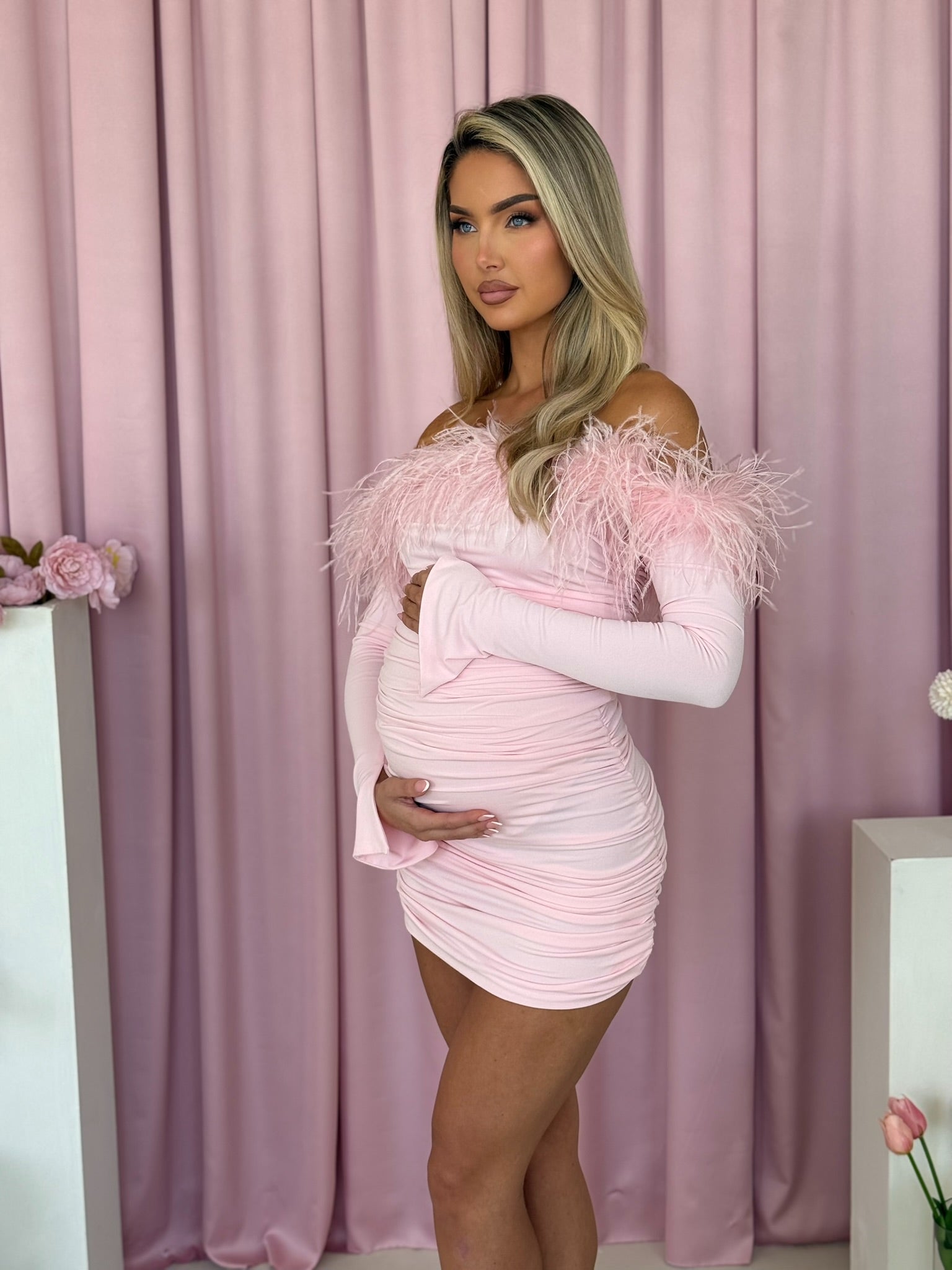 Carrie Ostrich Maternity Mini Baby Pink
