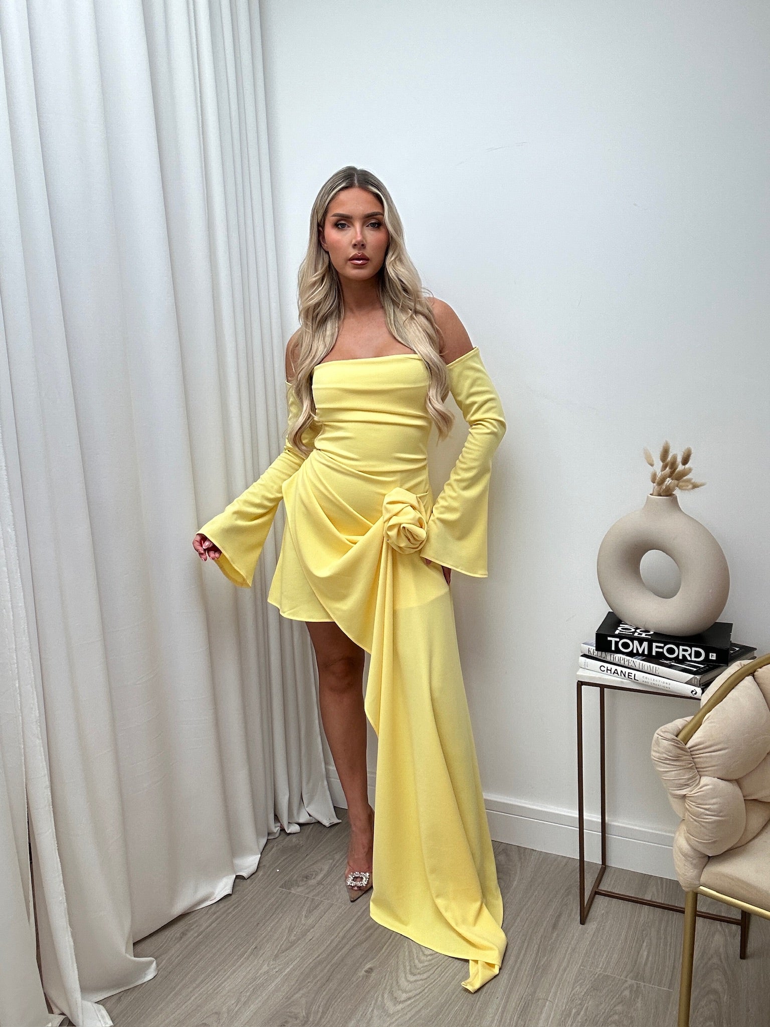 Paris long sleeve Dress Yellow