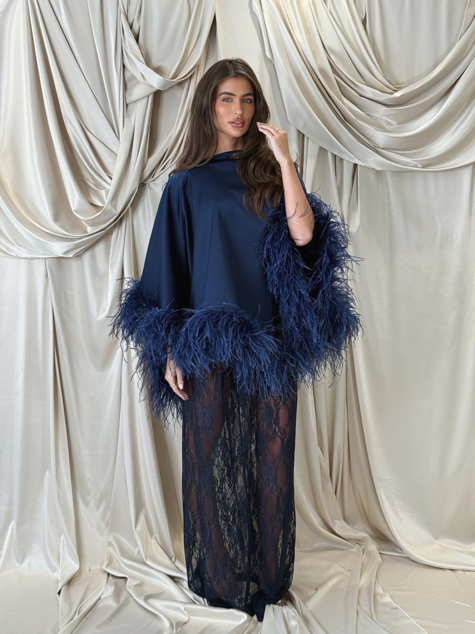 Amina Cape Skirt Set Navy Blue