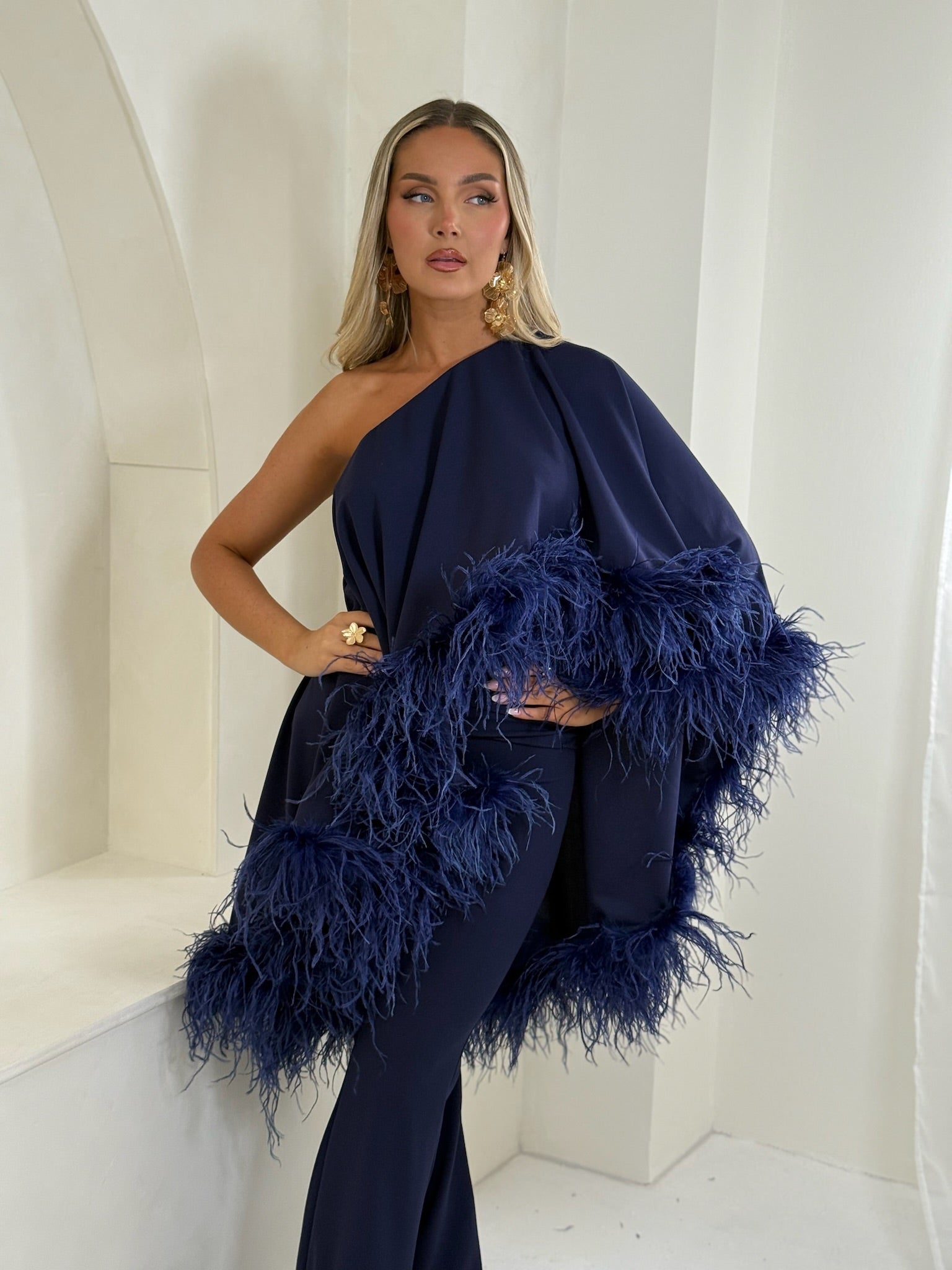 Mimi Cape Trouser Set Navy Blue
