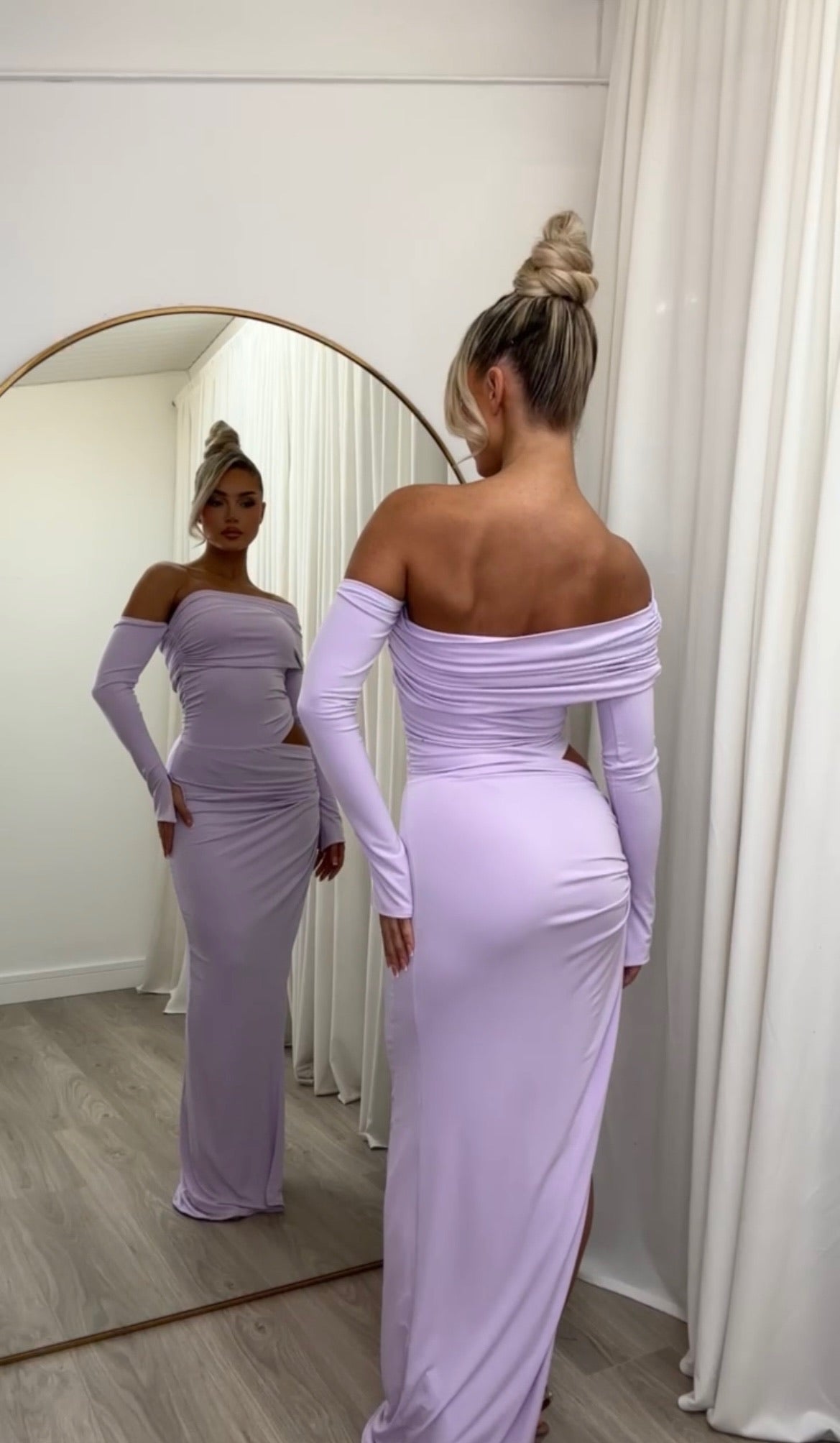 Olivia Asymmetric two sleeve Dress Lilac