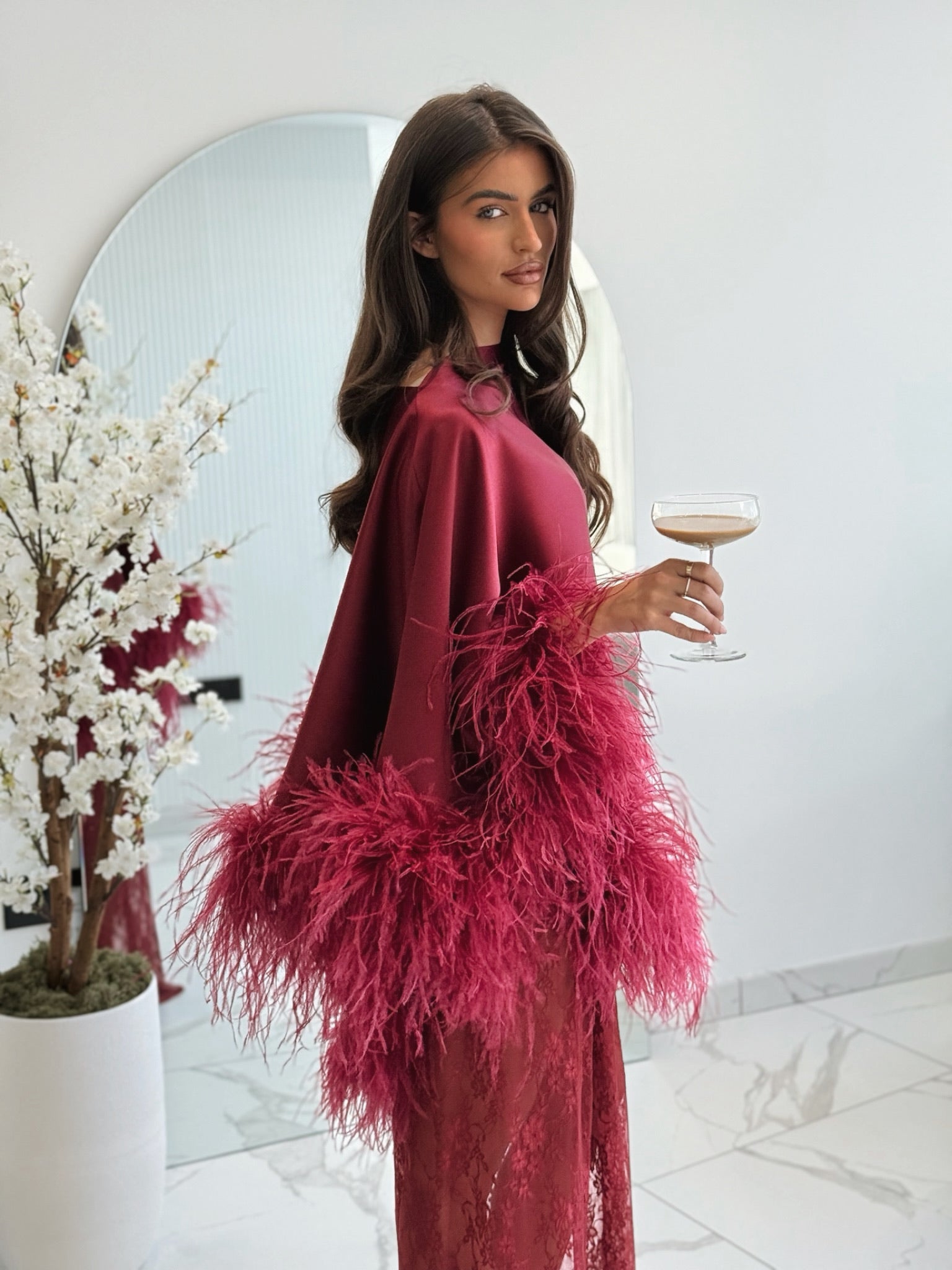 Amina Cape Skirt Set Wine