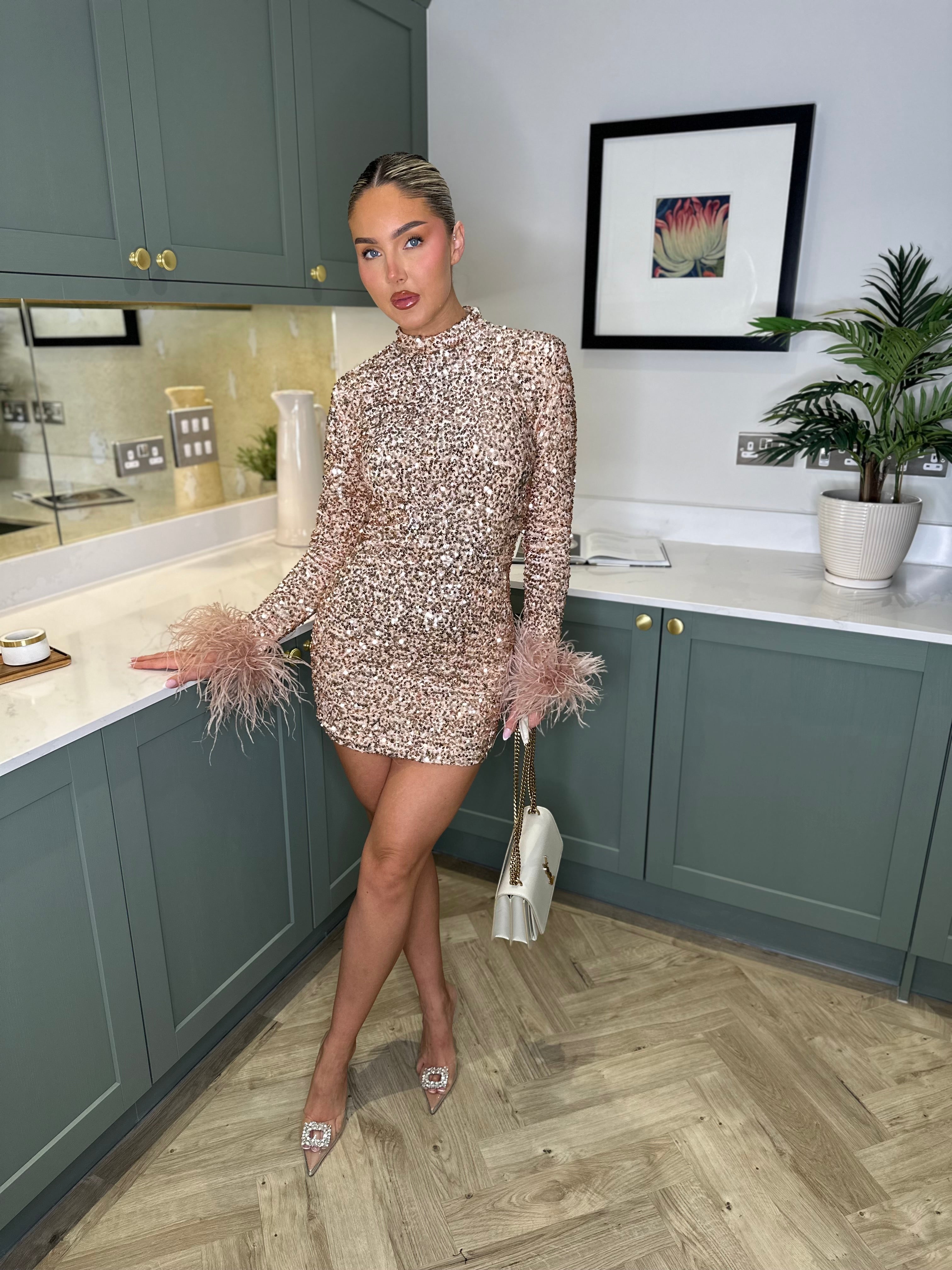 Sequin Mini Dress Rose Gold