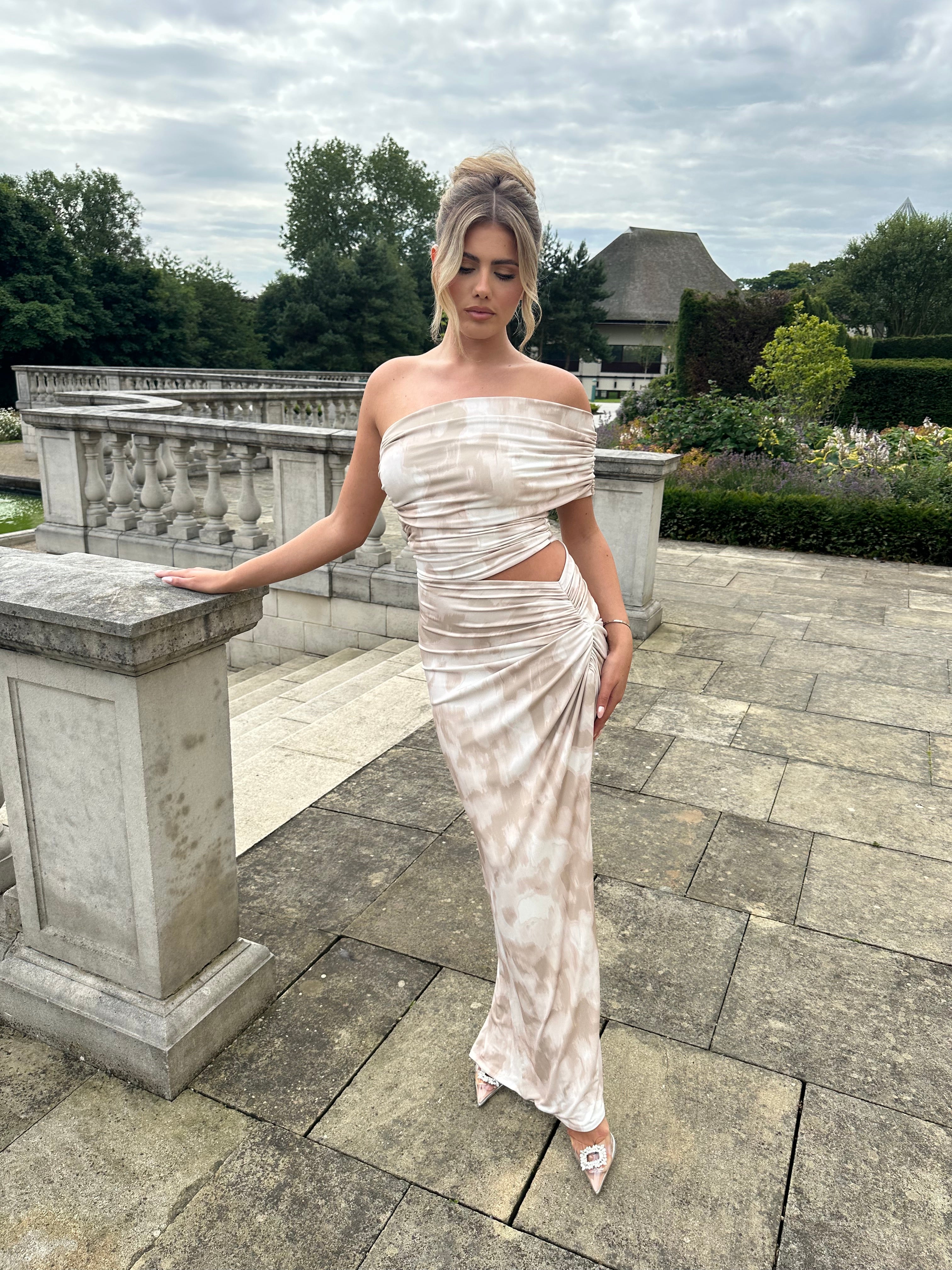 Olivia Asymmetric Sleeveless Dress Nude Smudge