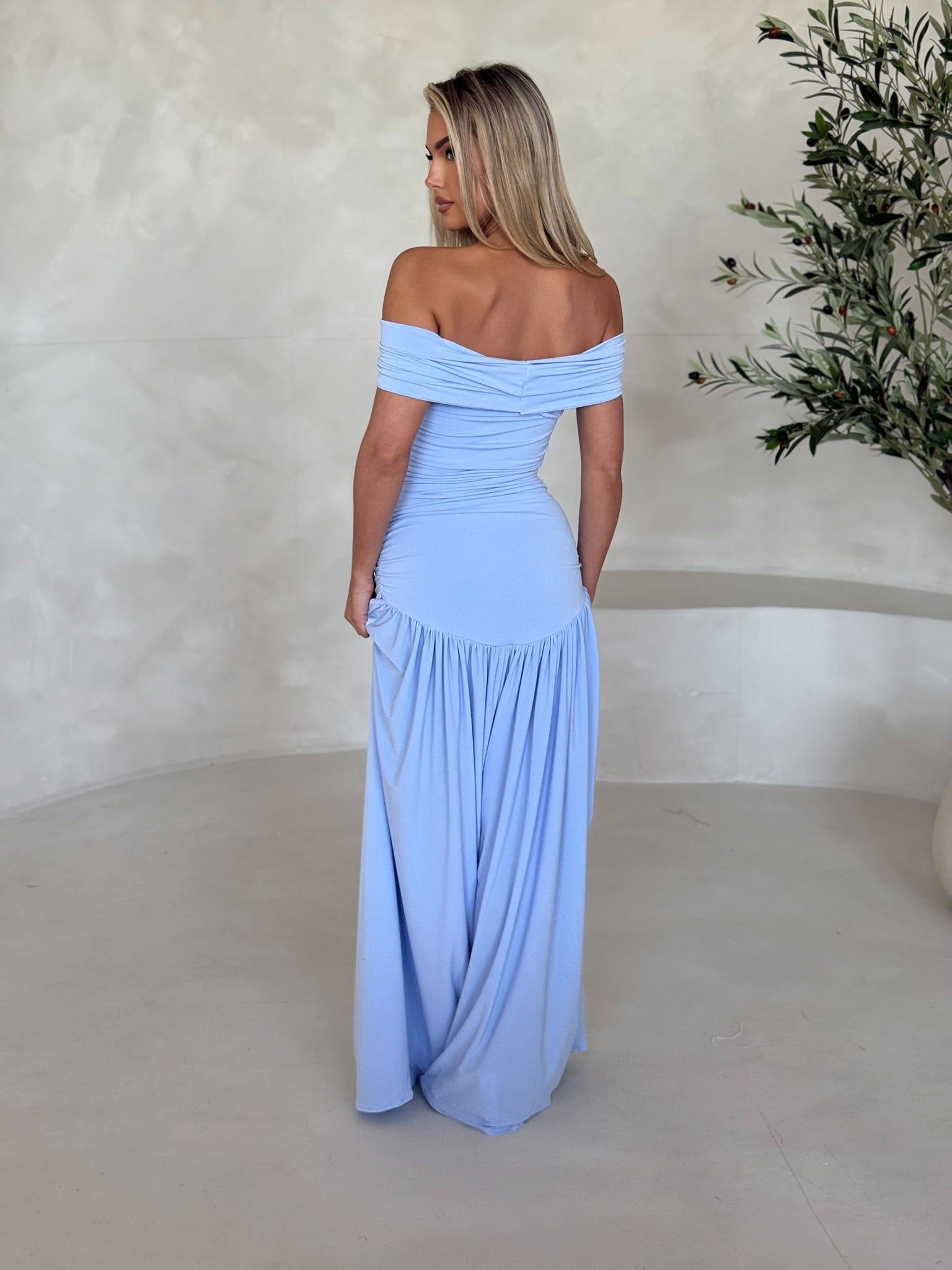 Isla Off The Shoulder Maxi Dress Baby Blue | Luxury Maternity Clothes | Rag & Doll Isla Off The Shoulder Maxi Dress Baby Blue | Luxury Maternity Clothes | Rag & Doll