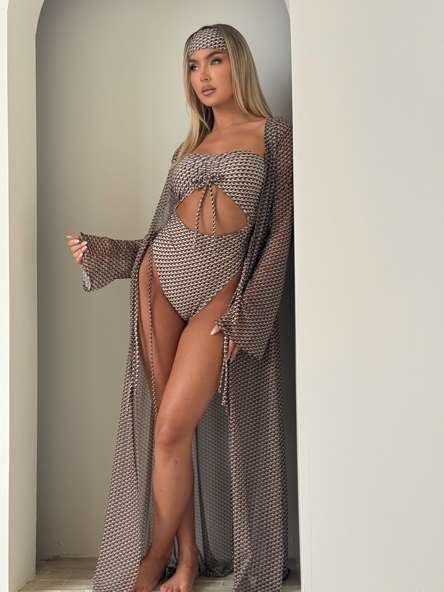 Miami Taupe Bandeau Cut Out Swimsuit