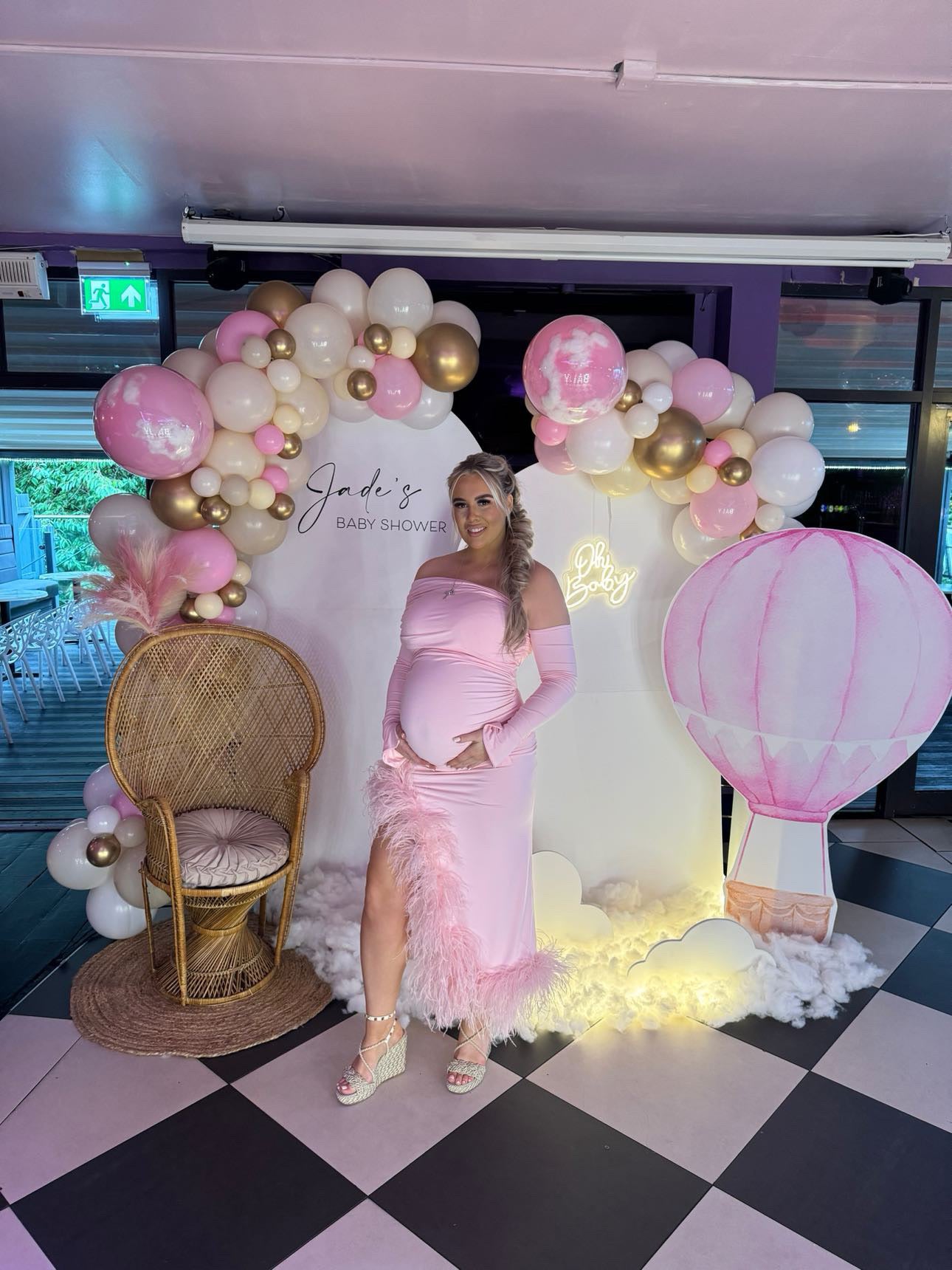 April Two Sleeve Maternity Ostrich Feather Dress Baby Pink