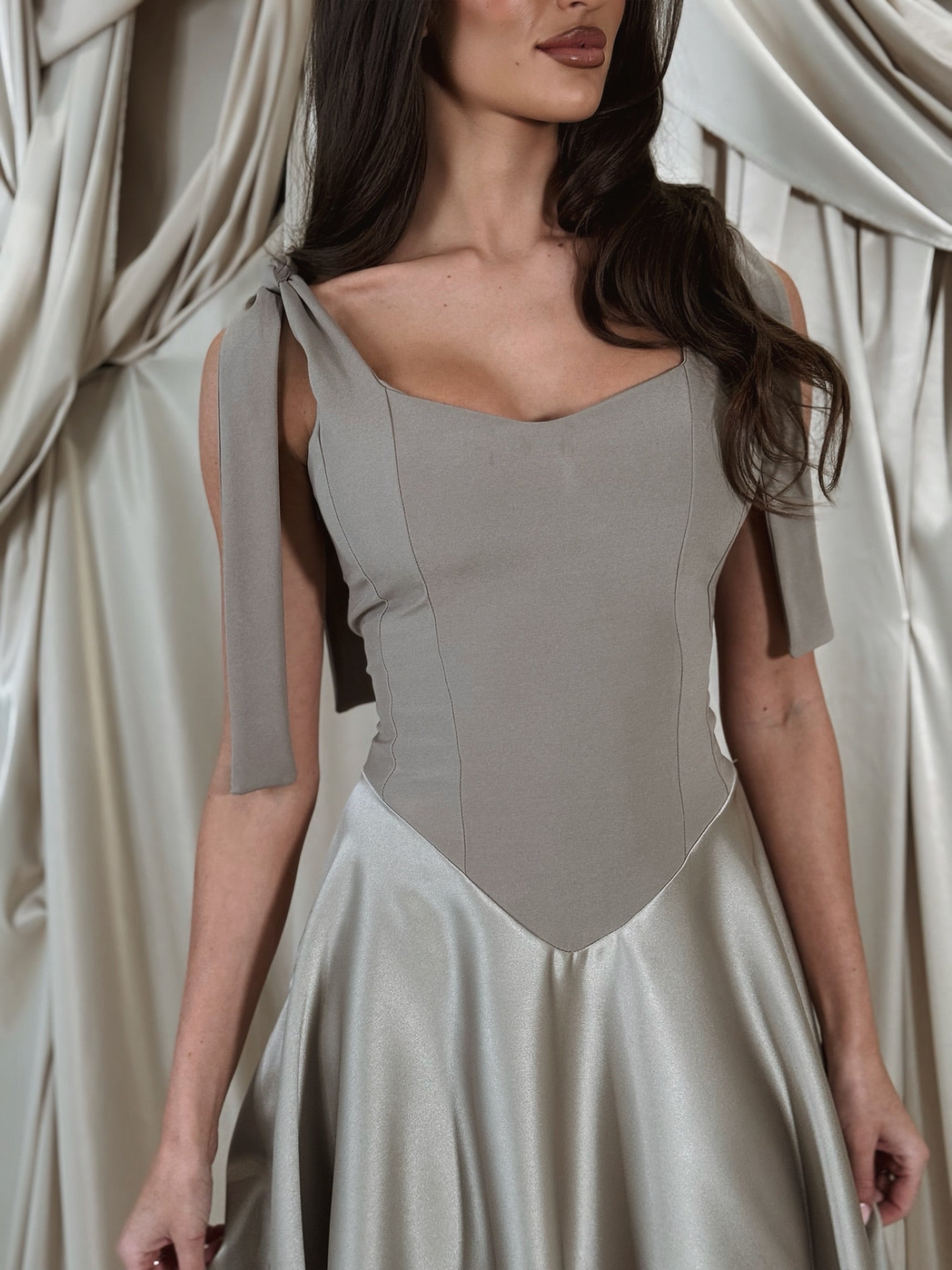 Sienna Corset Tie Strap Mini Dress Chinchilla