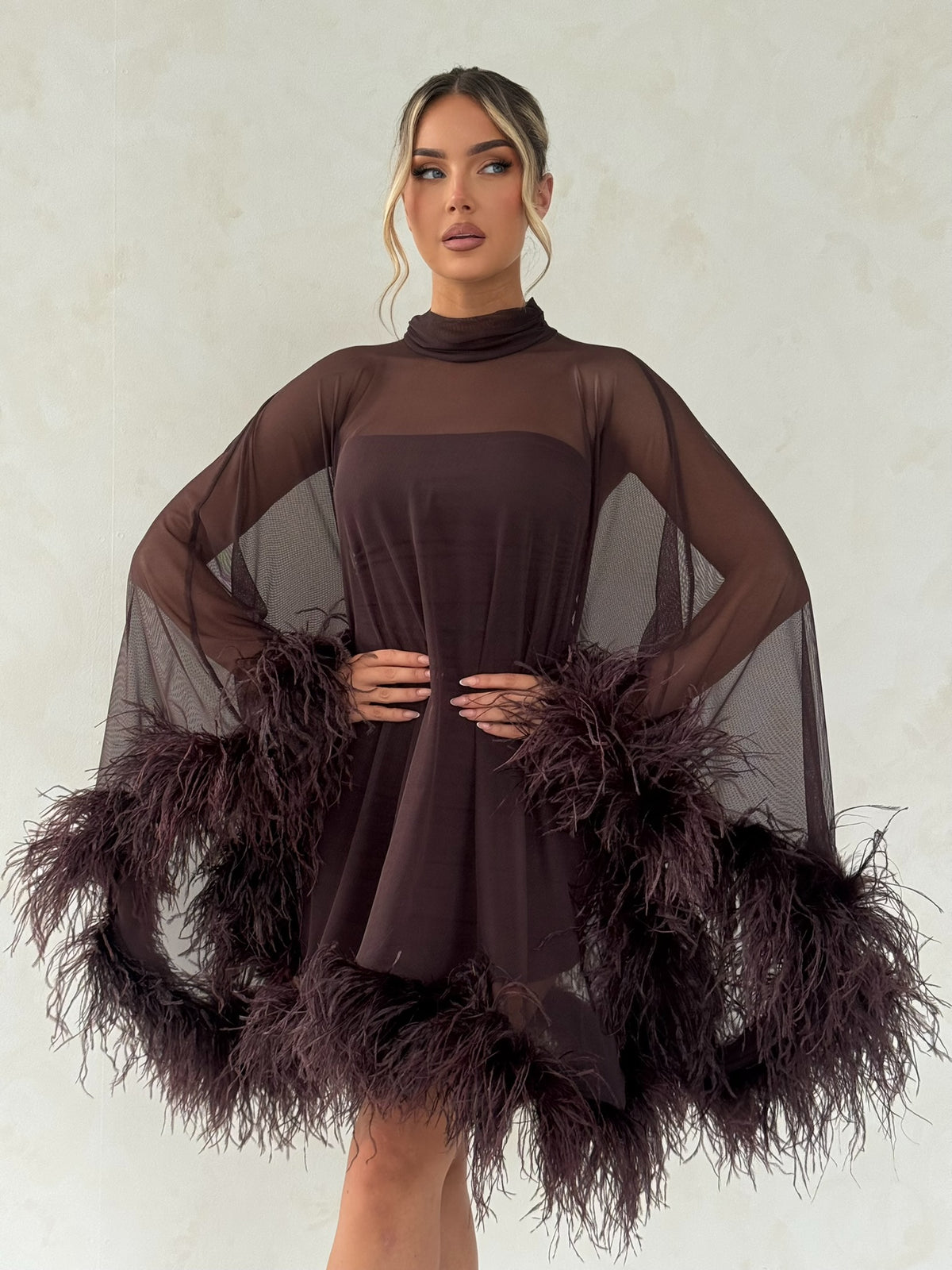 Cindy Cape Dress Two Piece Set Chocolate Brown