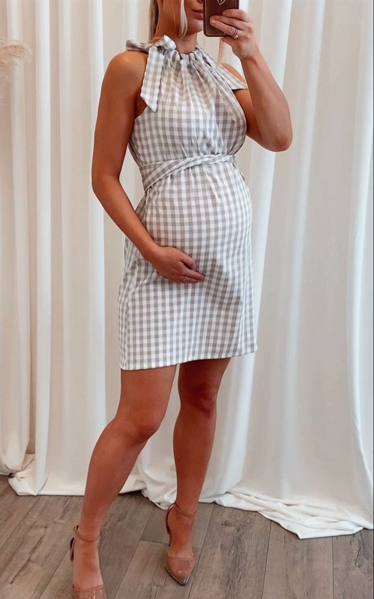 Alba Maternity Dress Nude Gingham