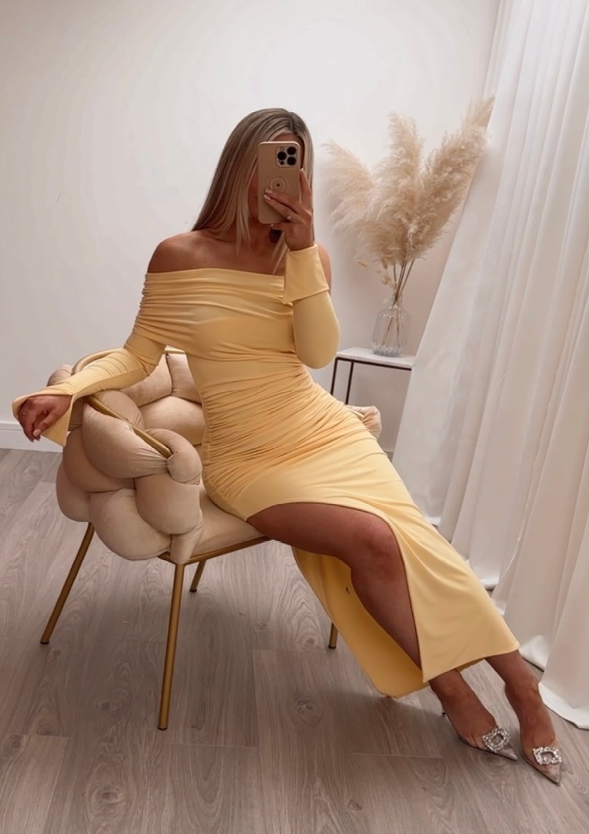April Two Sleeve Midi Dress Yellow
