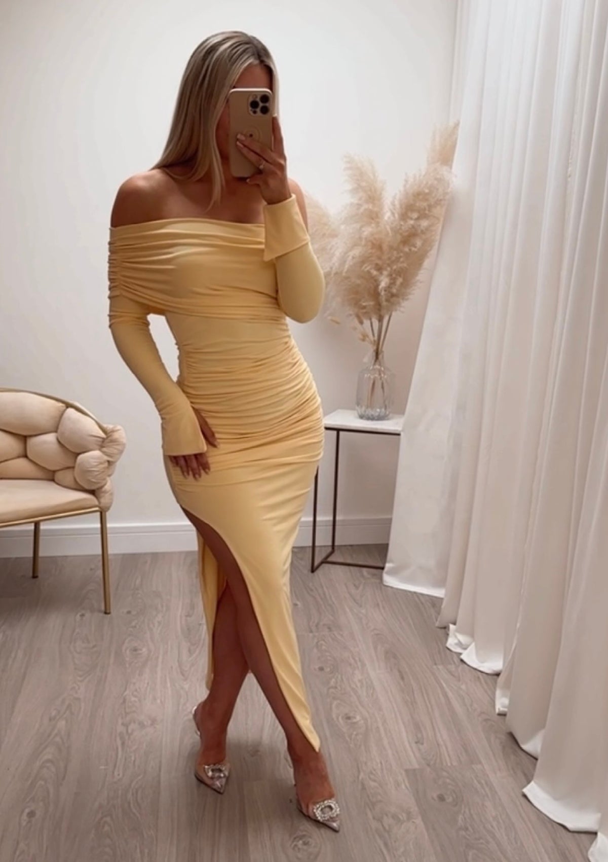 April Two Sleeve Midi Dress Yellow