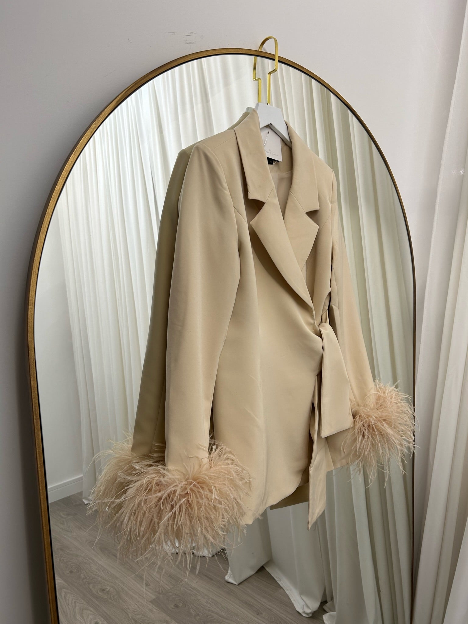 Long Nude Feather Blazer