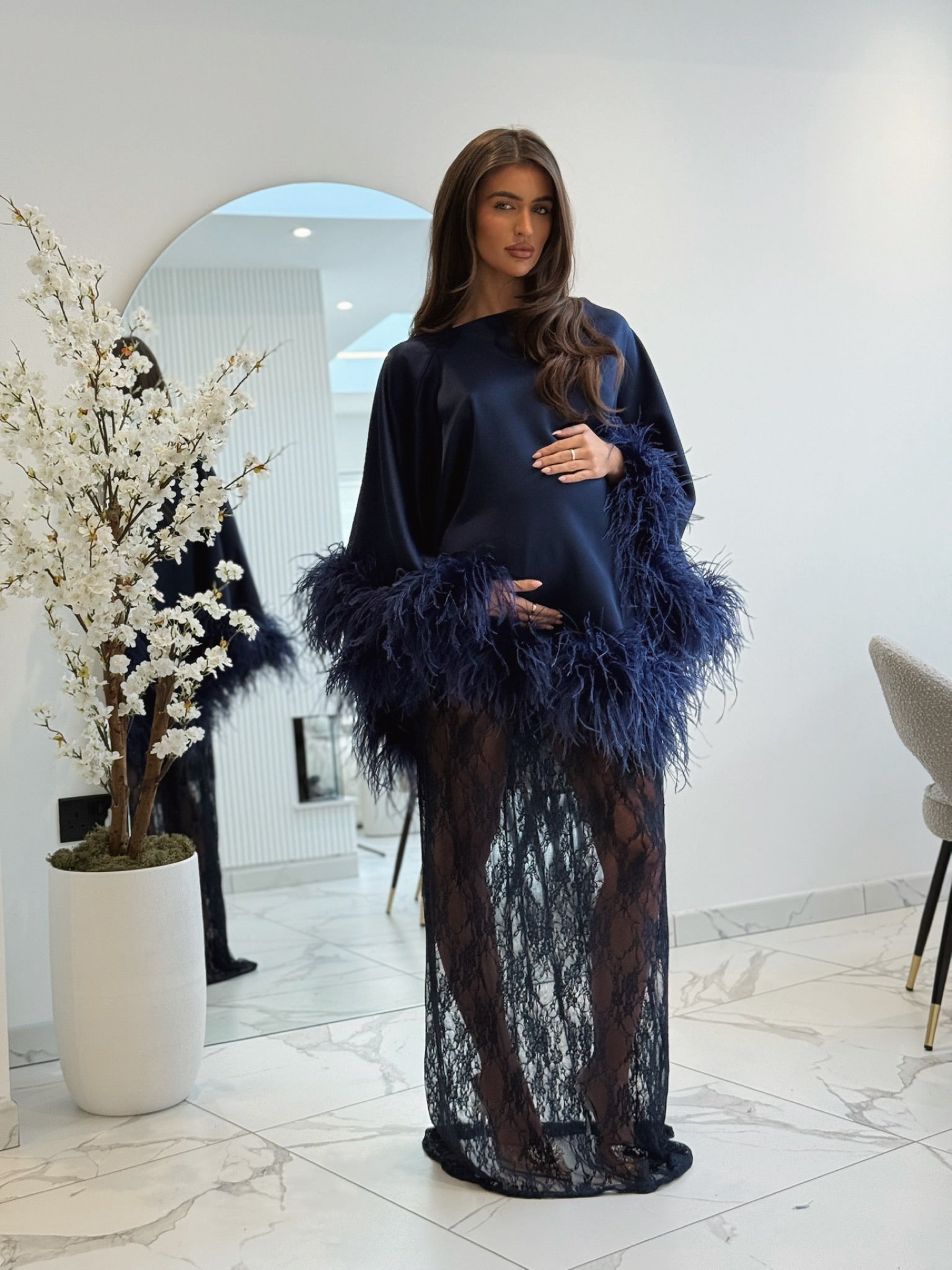 Amina Maternity Cape Skirt Set Navy Blue