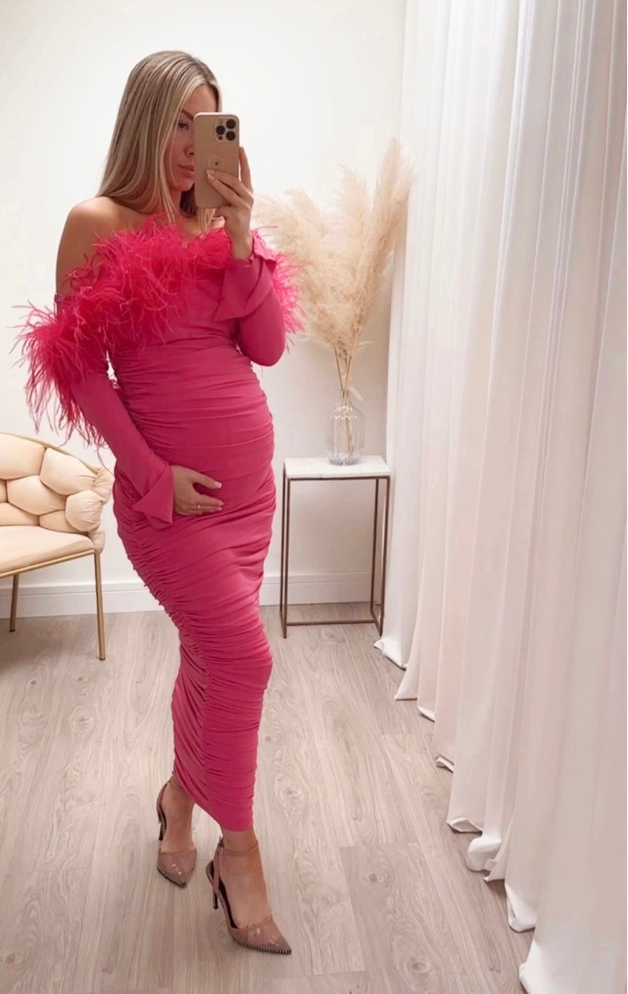 Carrie Ostrich Maternity Maxi Hot Pink