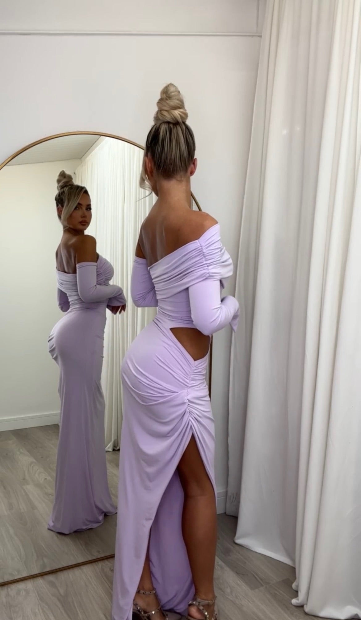 Olivia Asymmetric two sleeve Dress Lilac