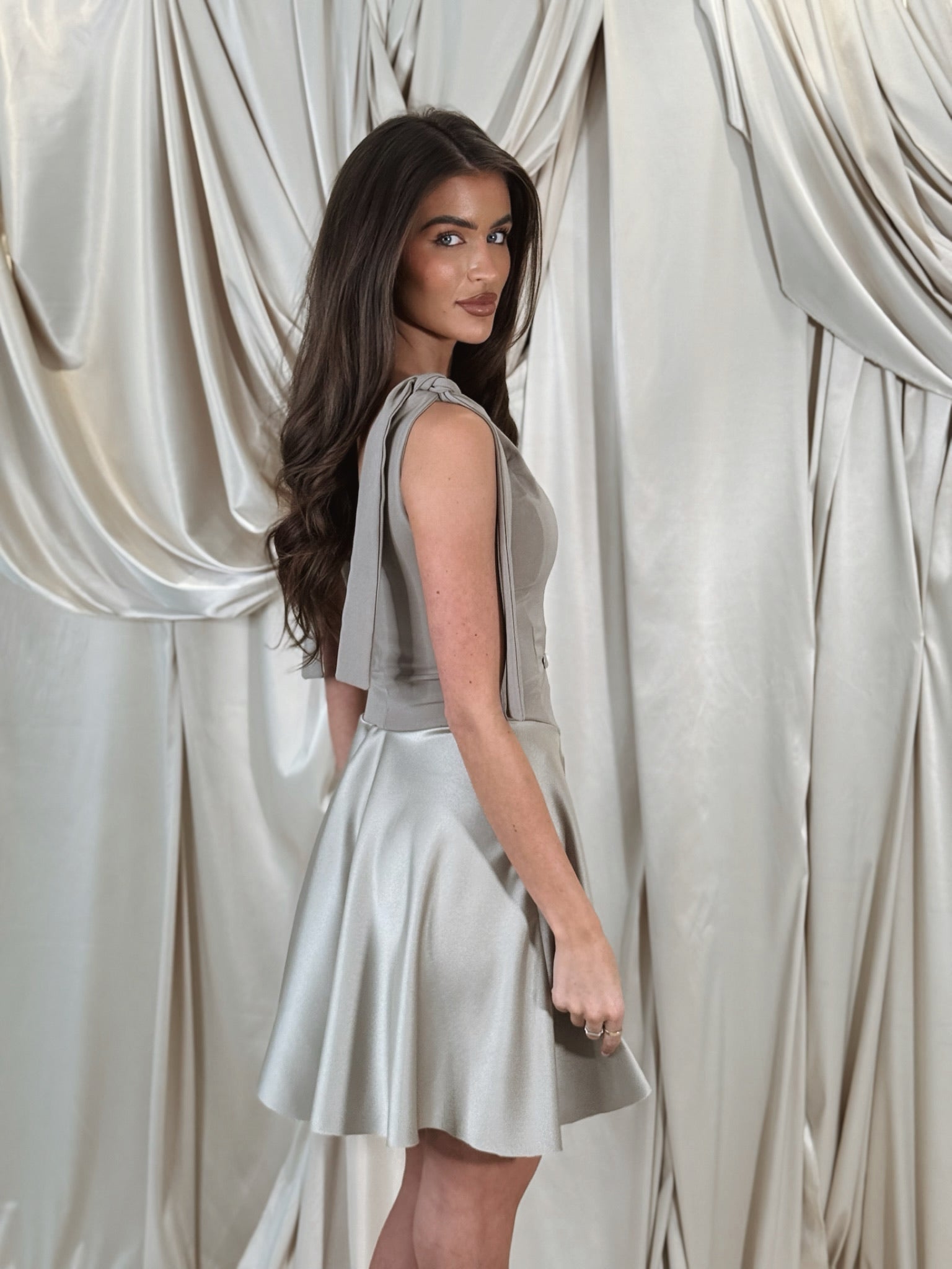 Sienna Corset Tie Strap Mini Dress Chinchilla