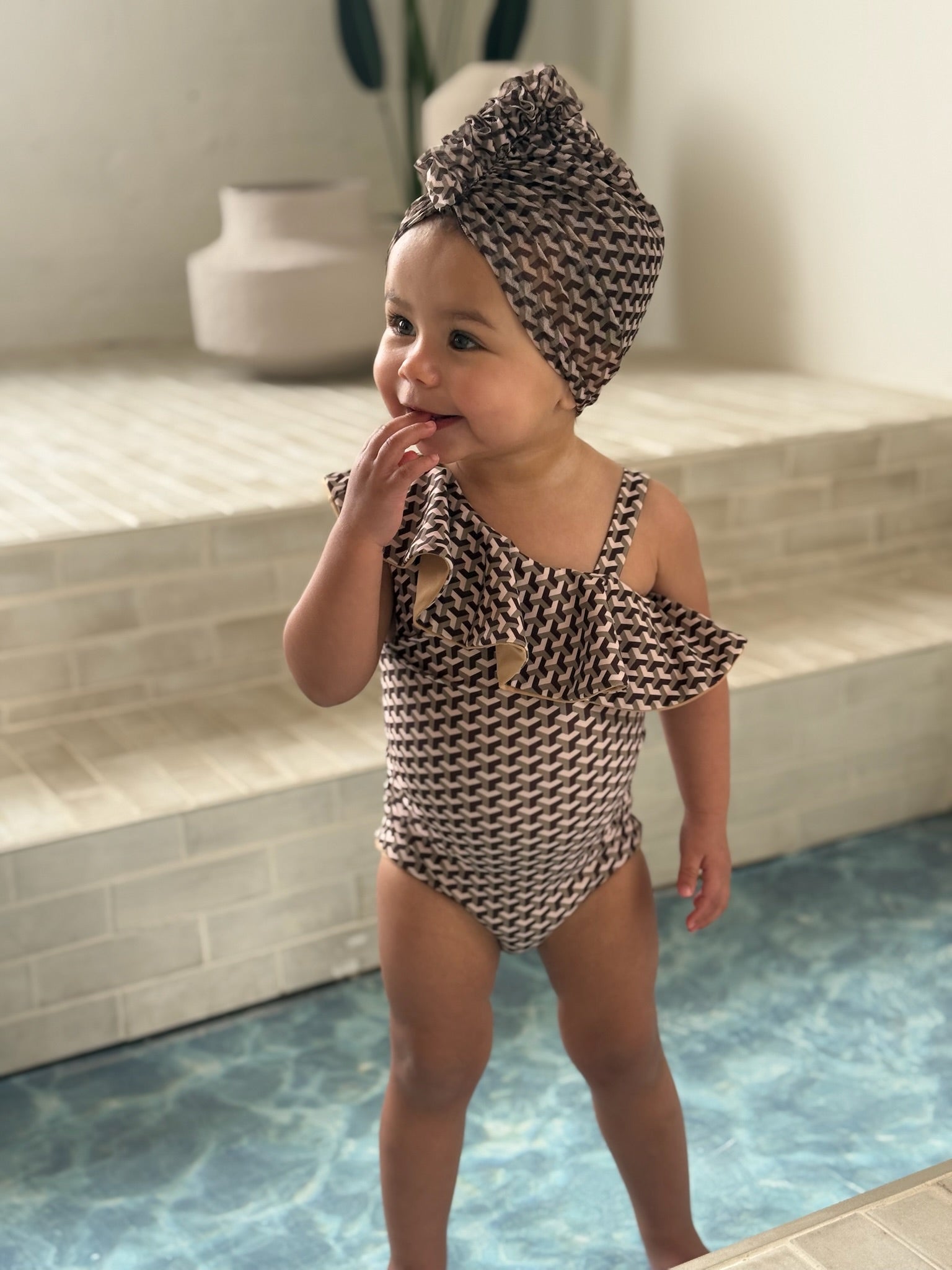 Mini Miami Taupe Ruffle Turban
