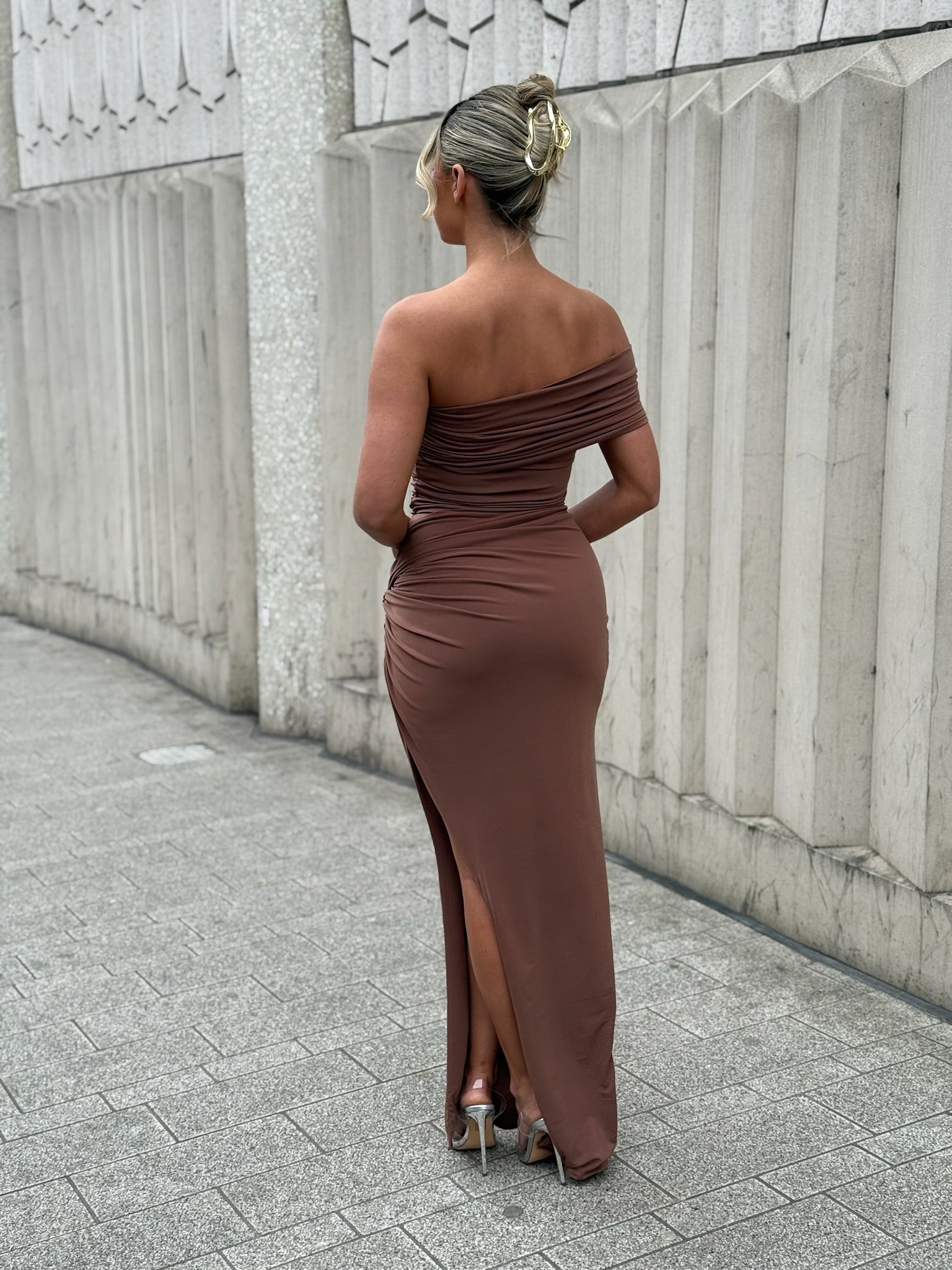 Olivia Asymmetric sleeveless Dress Almond Brown
