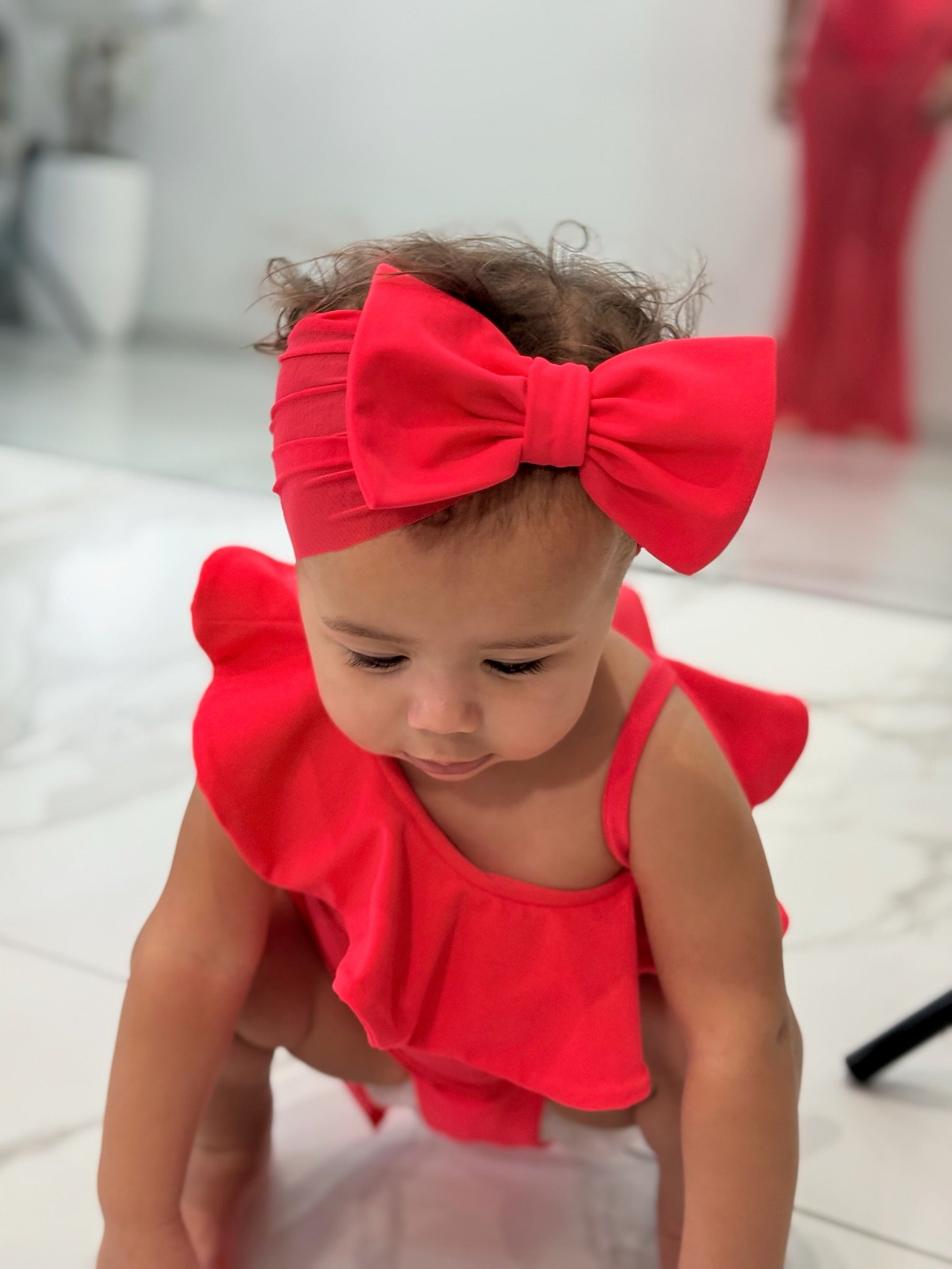 Mini Neon Red Bow Headband